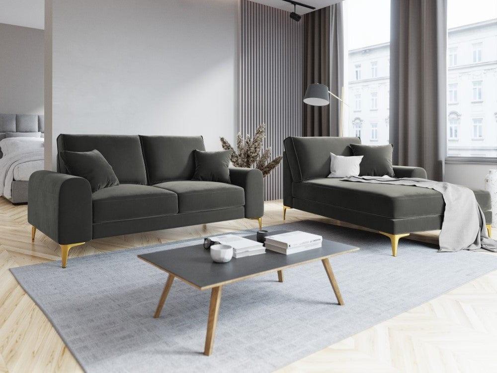 Szezlong aksamitny prawostronny MADARA ciemnoszary ze złotą podstawą Mazzini Sofas Eye on Design