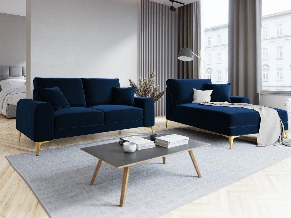 Szezlong aksamitny prawostronny MADARA królewski niebieski ze złotą podstawą Mazzini Sofas Eye on Design