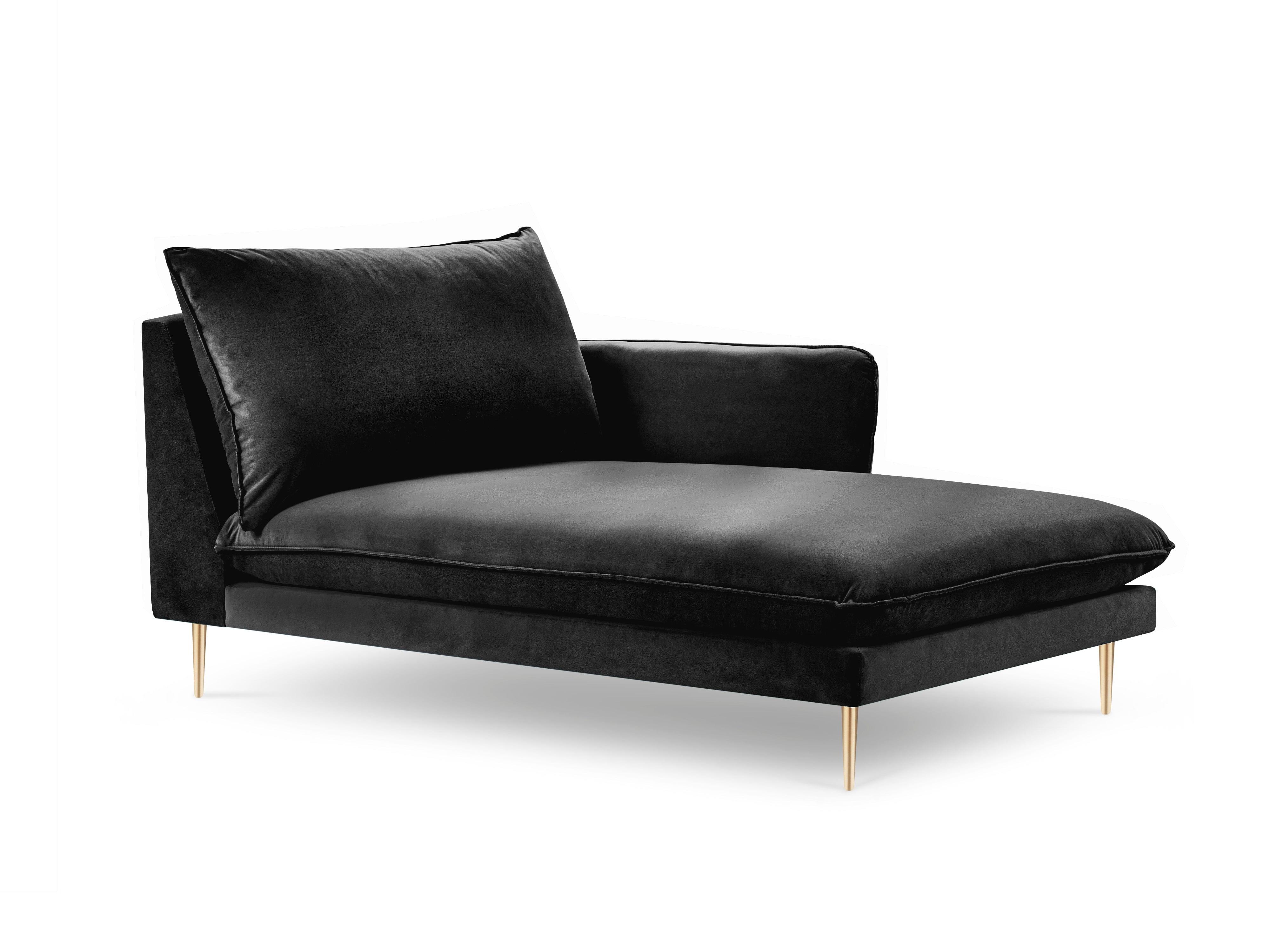 Szezlong aksamitny prawostronny VIENNA czarny ze złotą podstawą Cosmopolitan Design Eye on Design