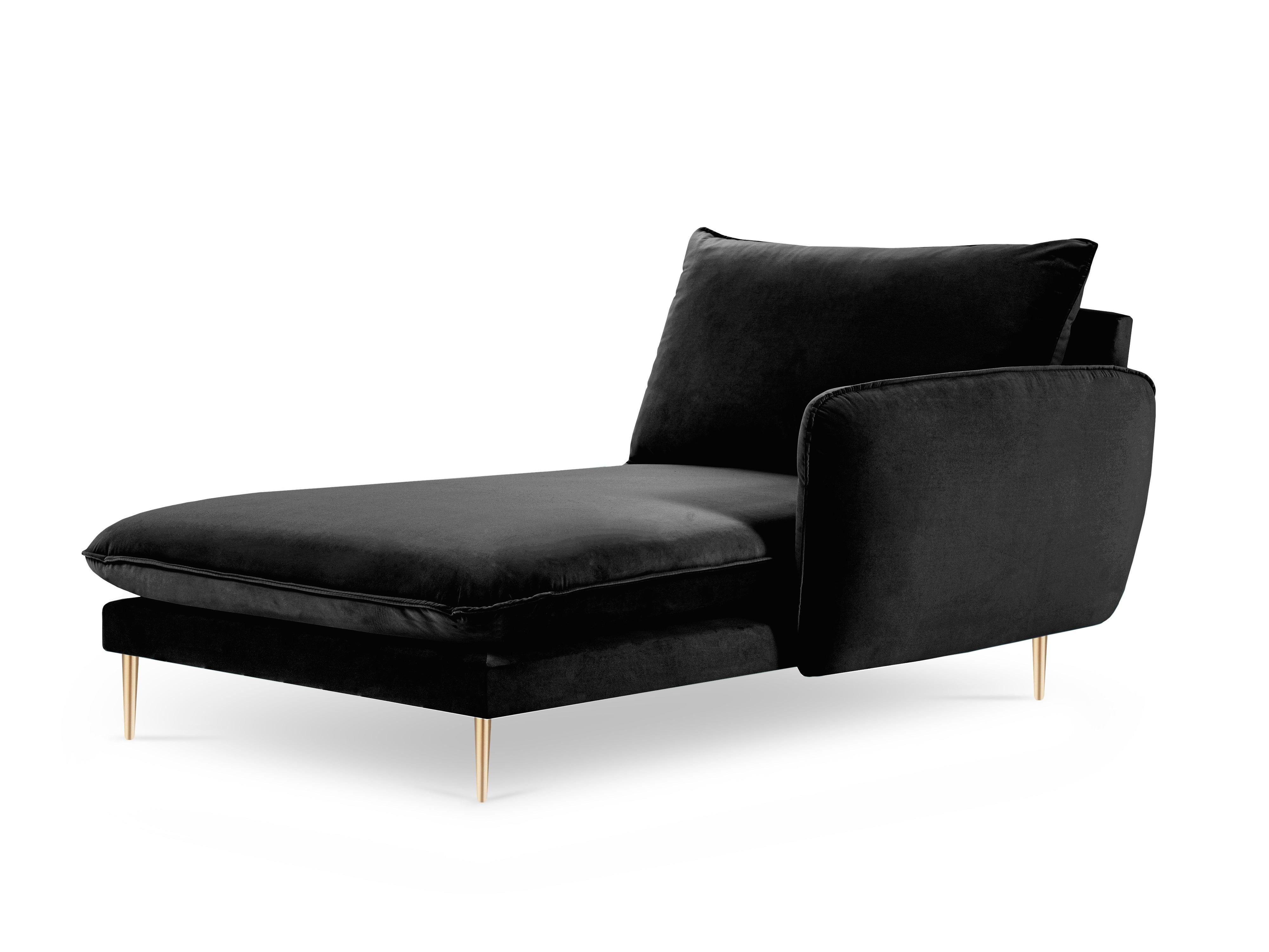 Szezlong aksamitny prawostronny VIENNA czarny ze złotą podstawą Cosmopolitan Design Eye on Design