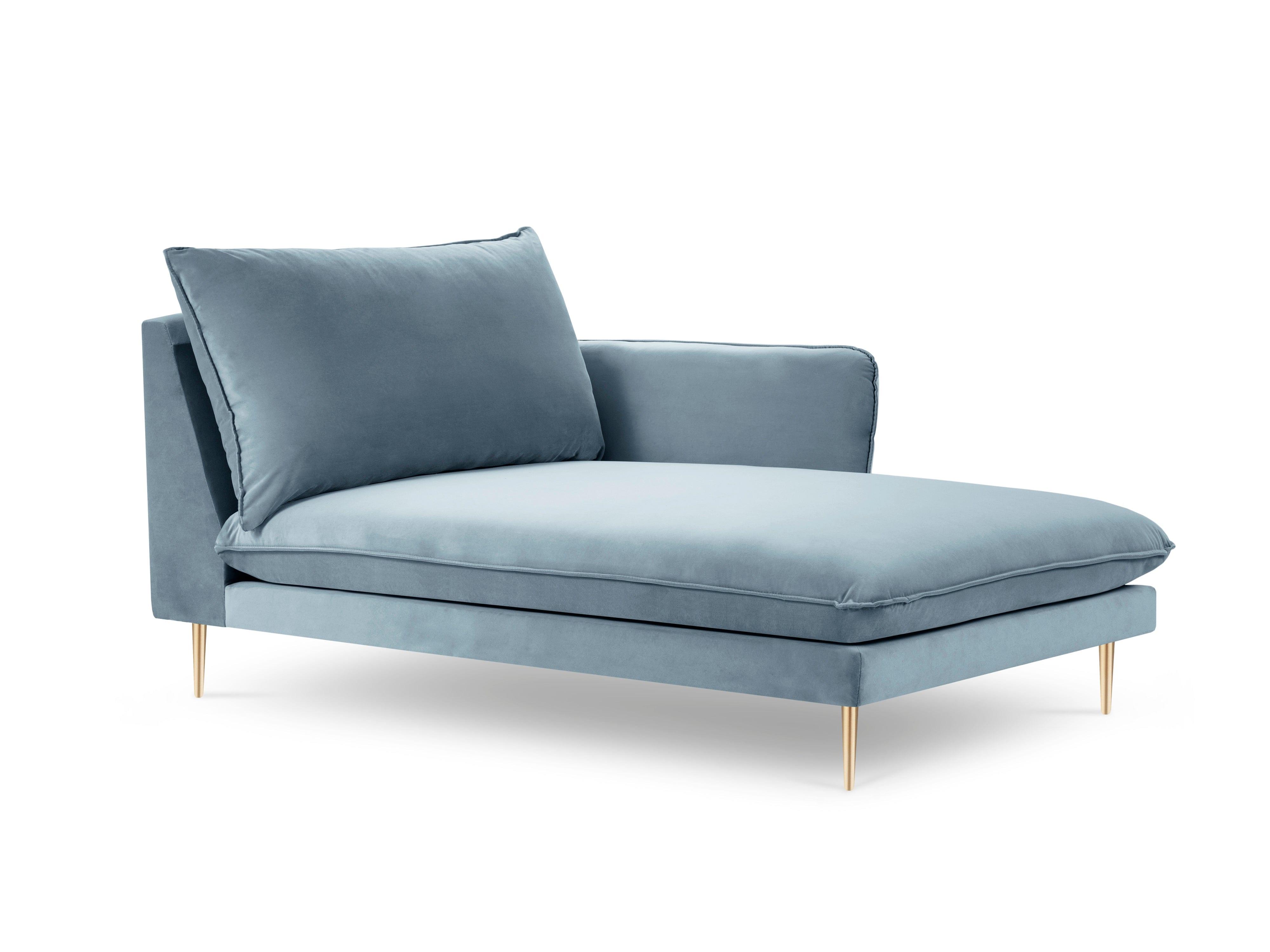 Szezlong aksamitny prawostronny VIENNA jasnoniebieski ze złotą podstawą Cosmopolitan Design Eye on Design