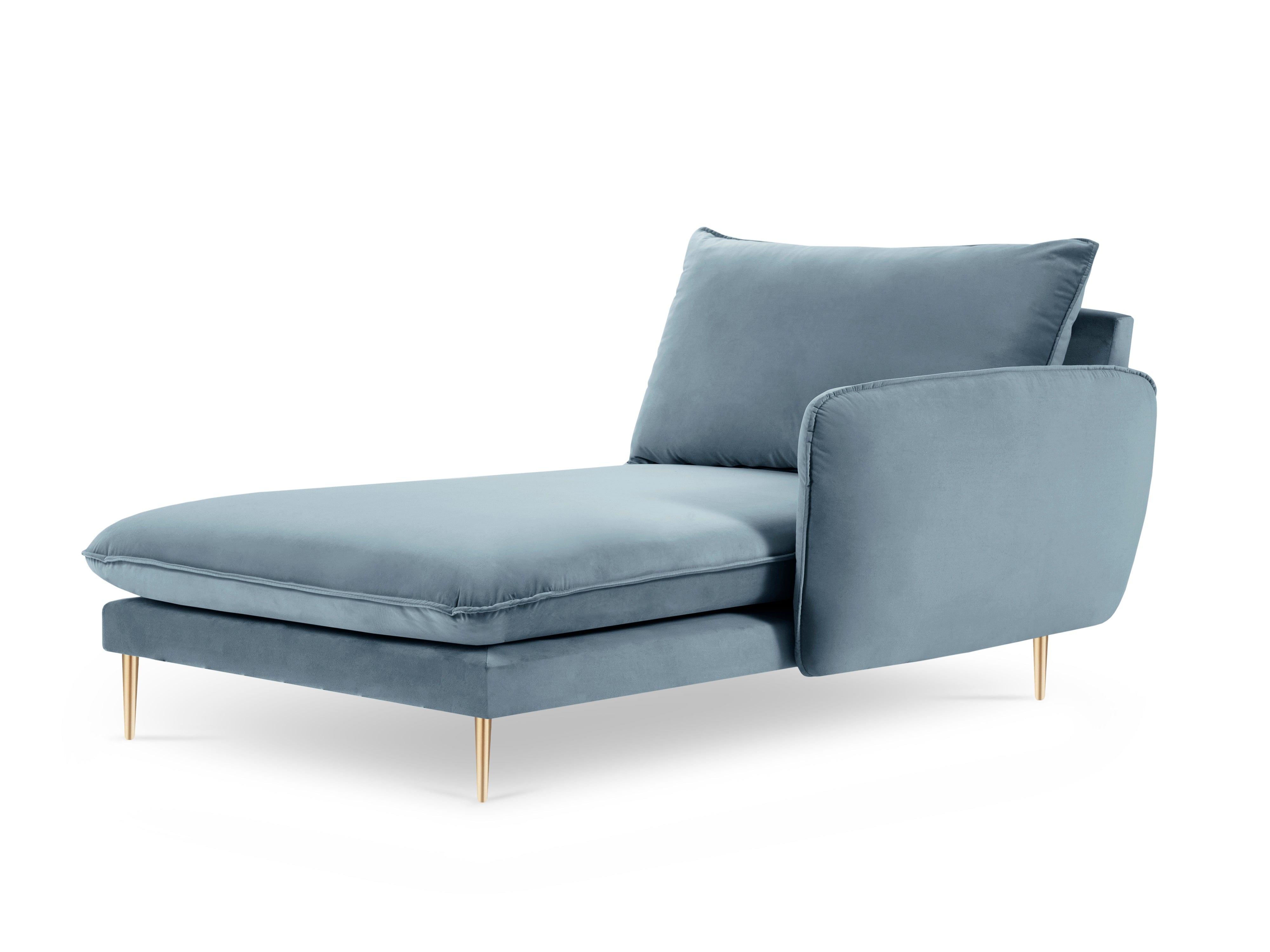 Szezlong aksamitny prawostronny VIENNA jasnoniebieski ze złotą podstawą Cosmopolitan Design Eye on Design