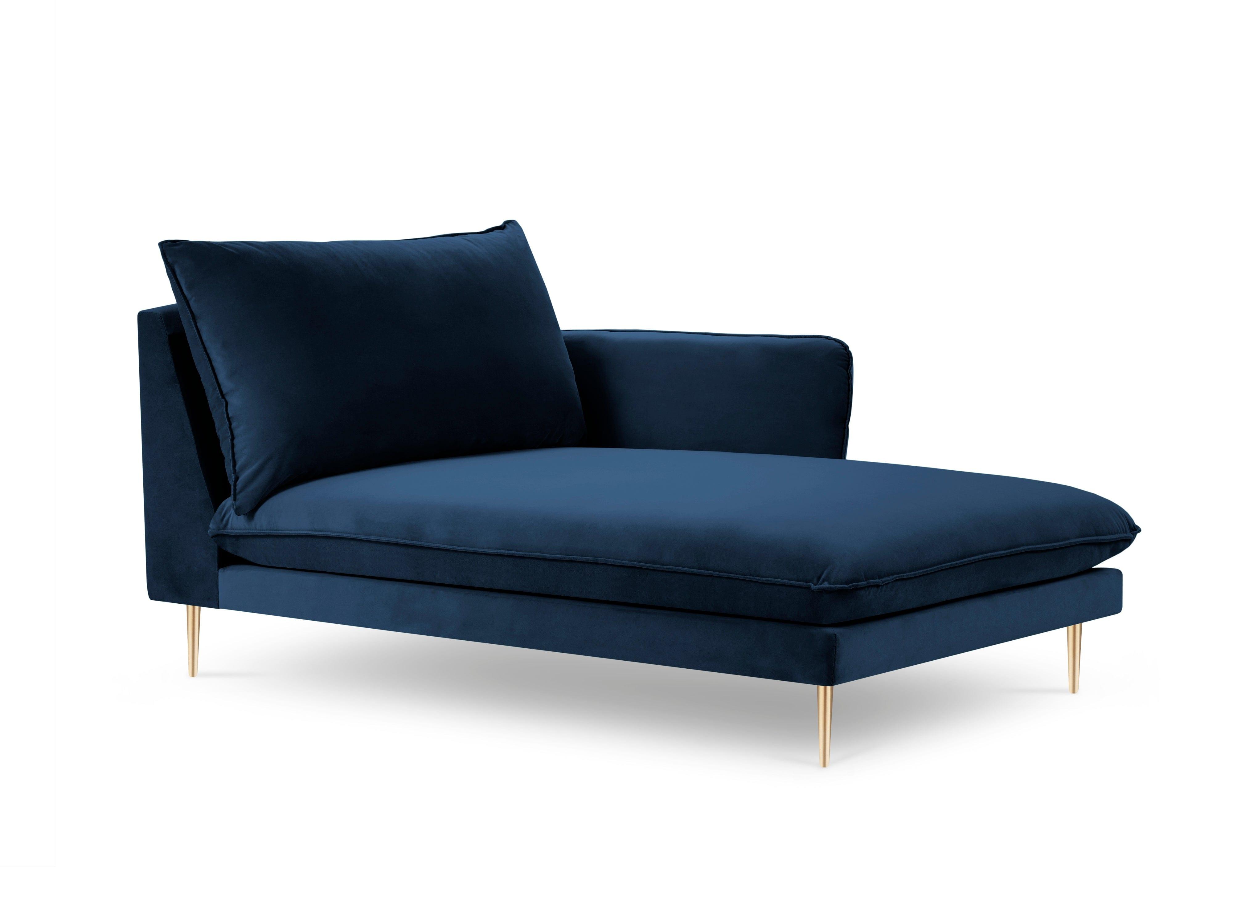 Szezlong aksamitny prawostronny VIENNA niebieski ze złotą podstawą Cosmopolitan Design Eye on Design