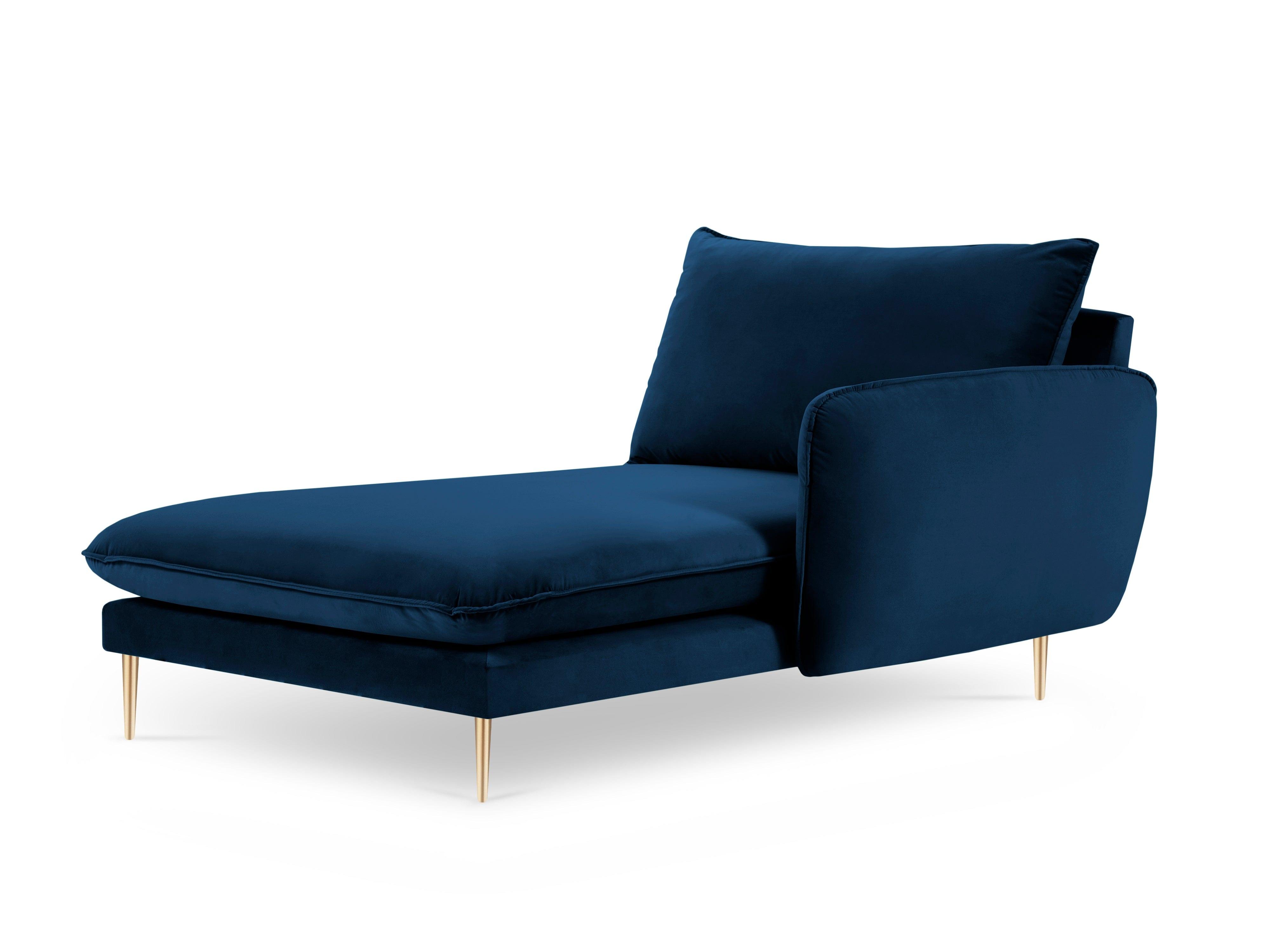 Szezlong aksamitny prawostronny VIENNA niebieski ze złotą podstawą Cosmopolitan Design Eye on Design