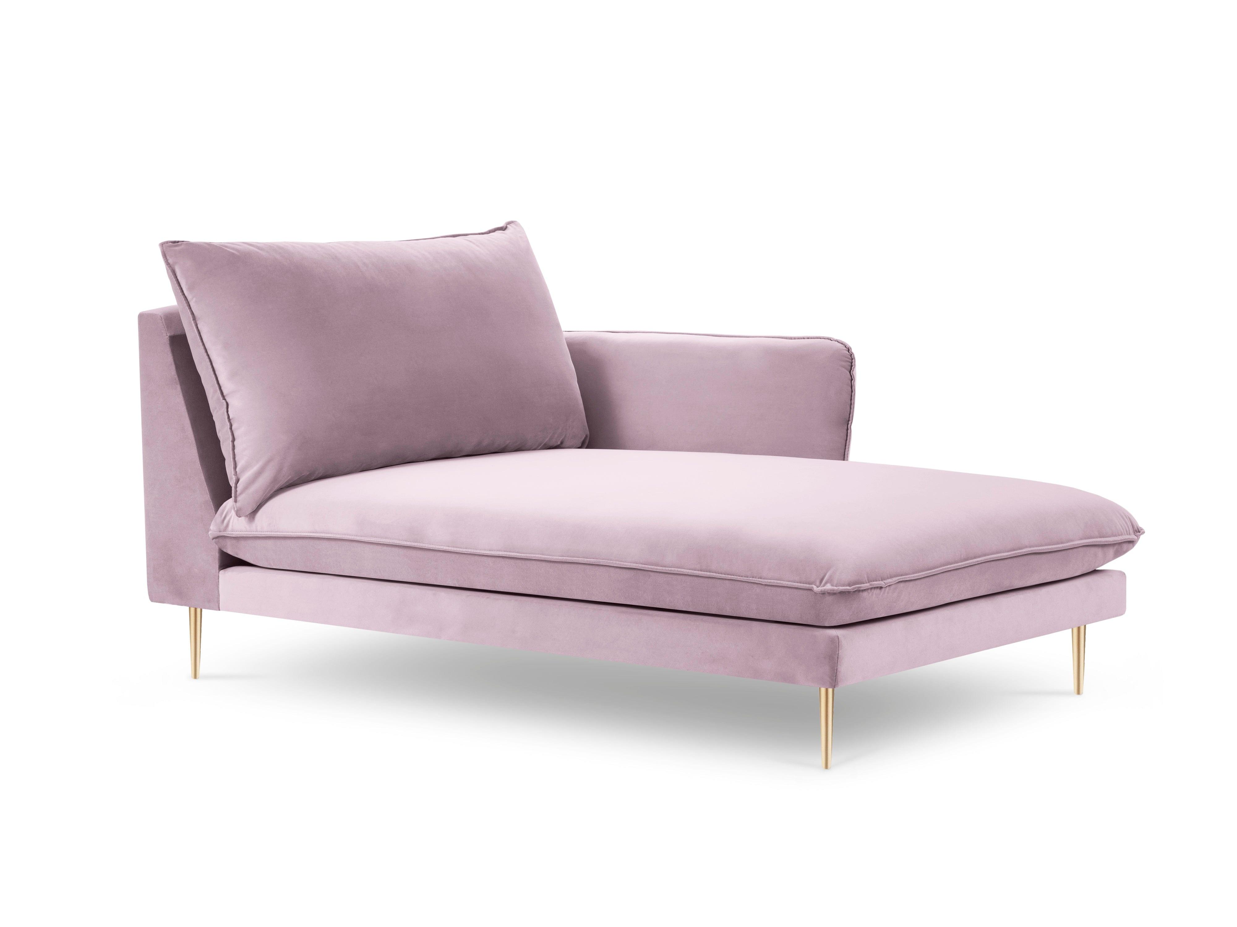 Szezlong aksamitny prawostronny VIENNA pudrowy róż ze złotą podstawą Cosmopolitan Design Eye on Design