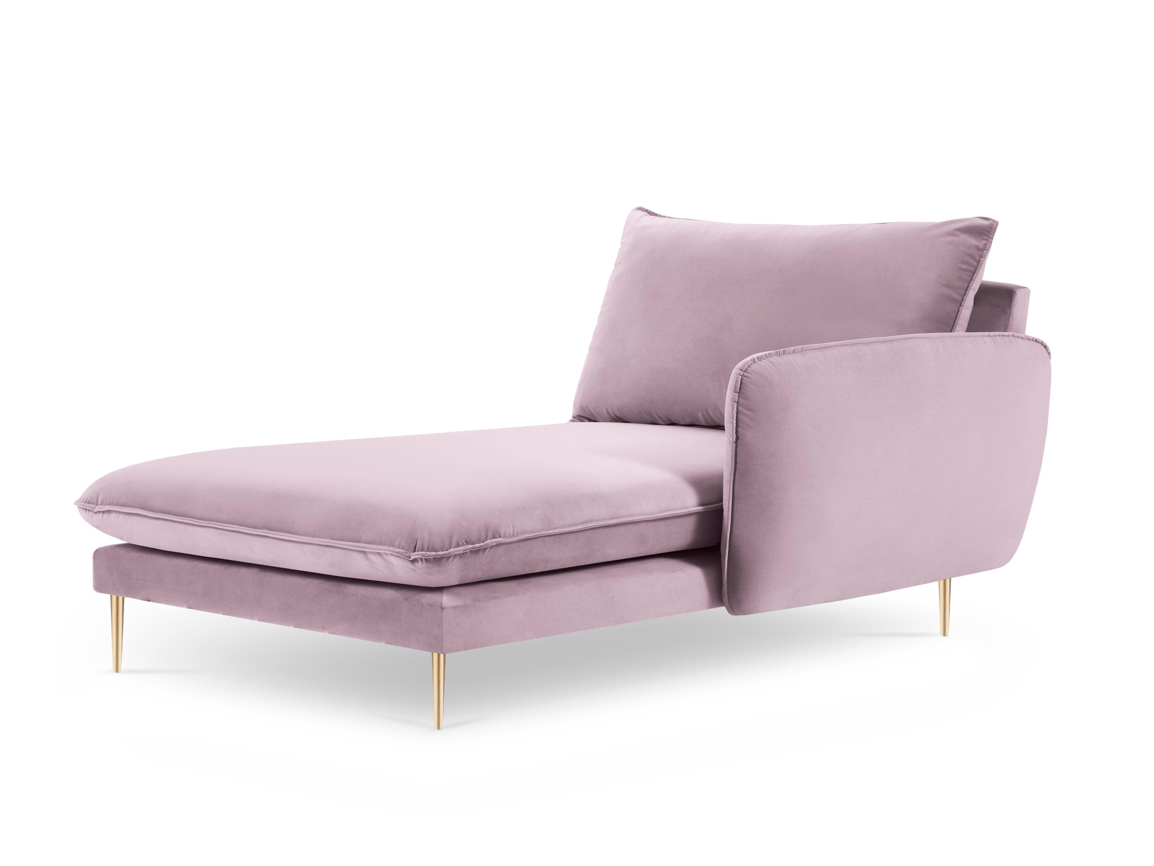 Szezlong aksamitny prawostronny VIENNA pudrowy róż ze złotą podstawą Cosmopolitan Design Eye on Design