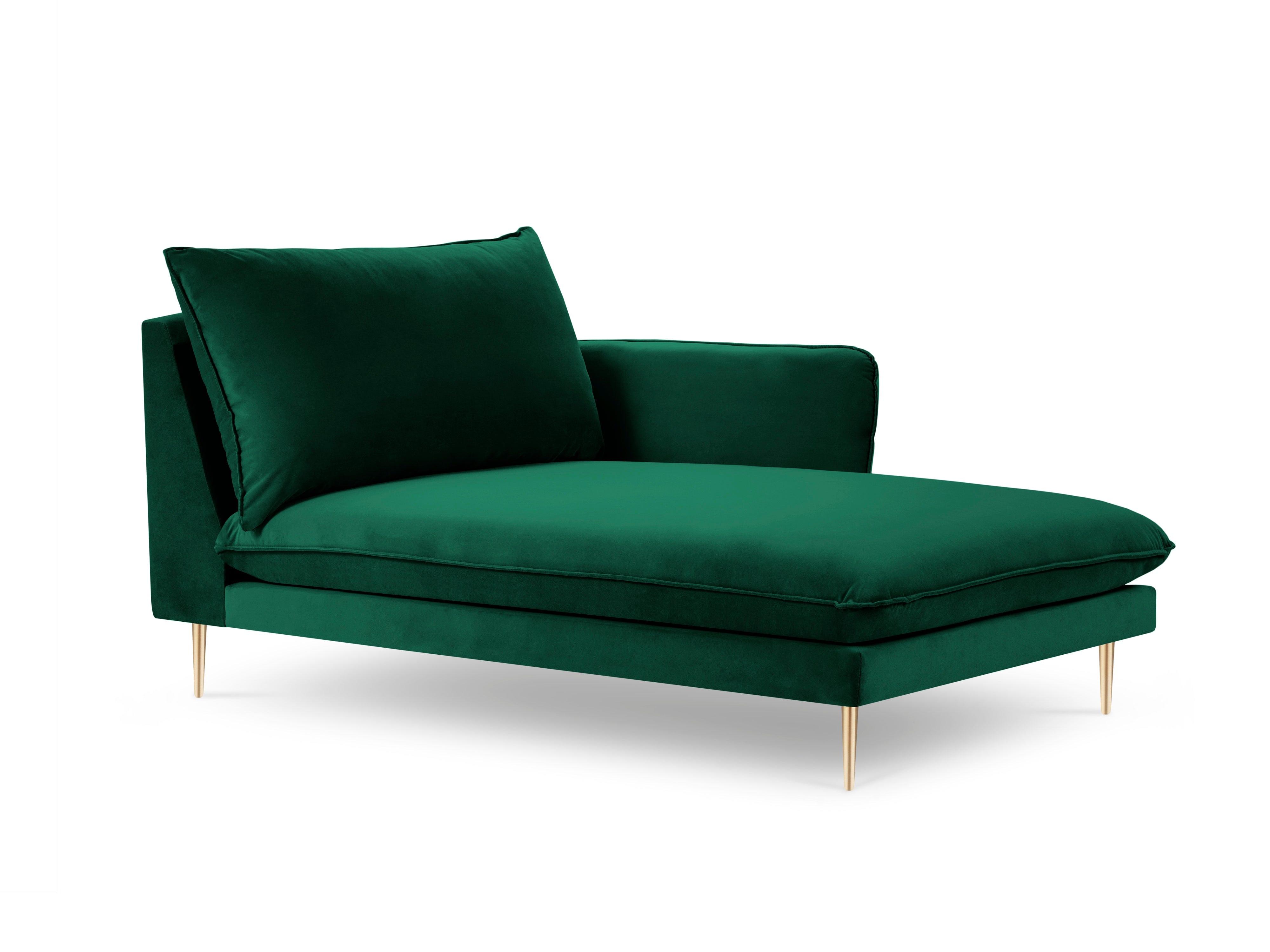 Szezlong aksamitny prawostronny VIENNA zielony ze złotą podstawą Cosmopolitan Design Eye on Design