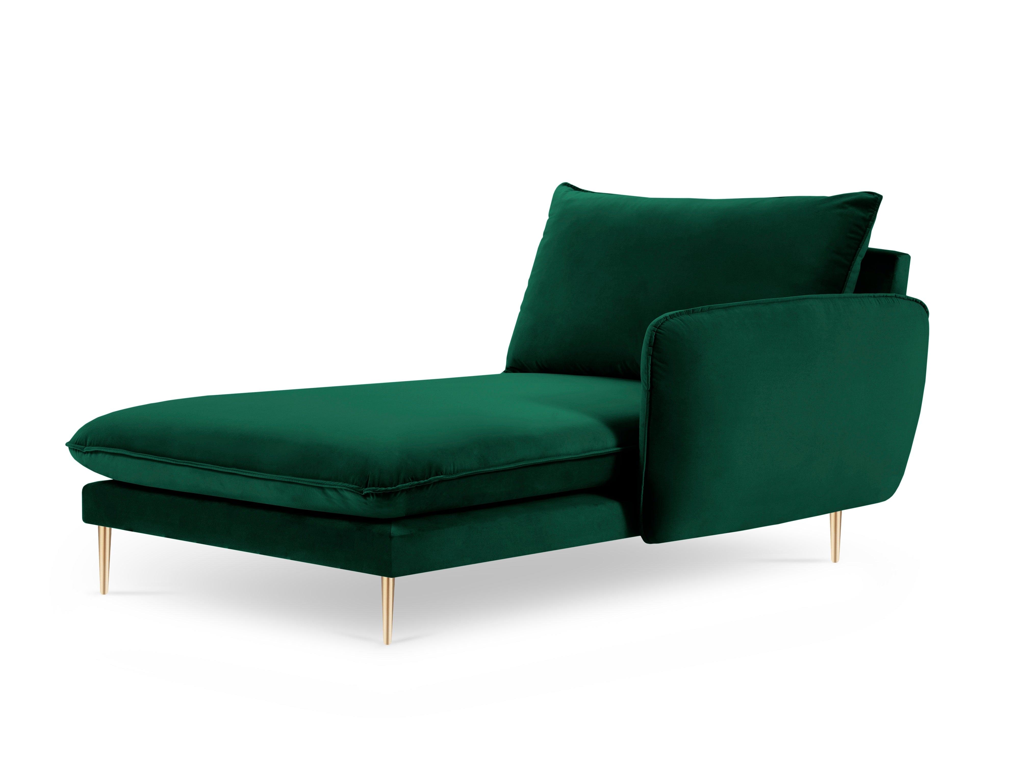 Szezlong aksamitny prawostronny VIENNA zielony ze złotą podstawą Cosmopolitan Design Eye on Design