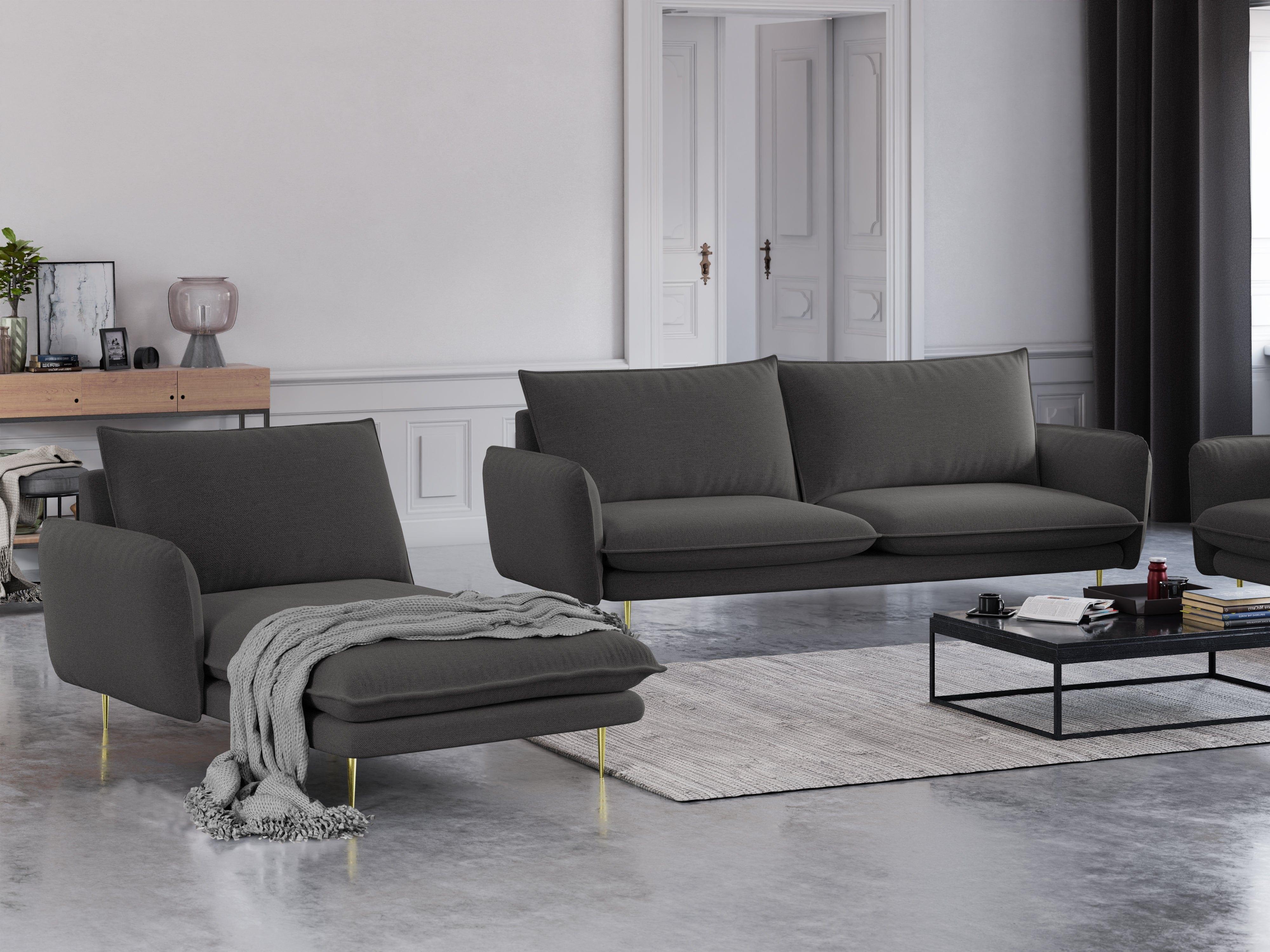 Szezlong lewostronny VIENNA ciemnoszary ze złotą podstawą Cosmopolitan Design Eye on Design