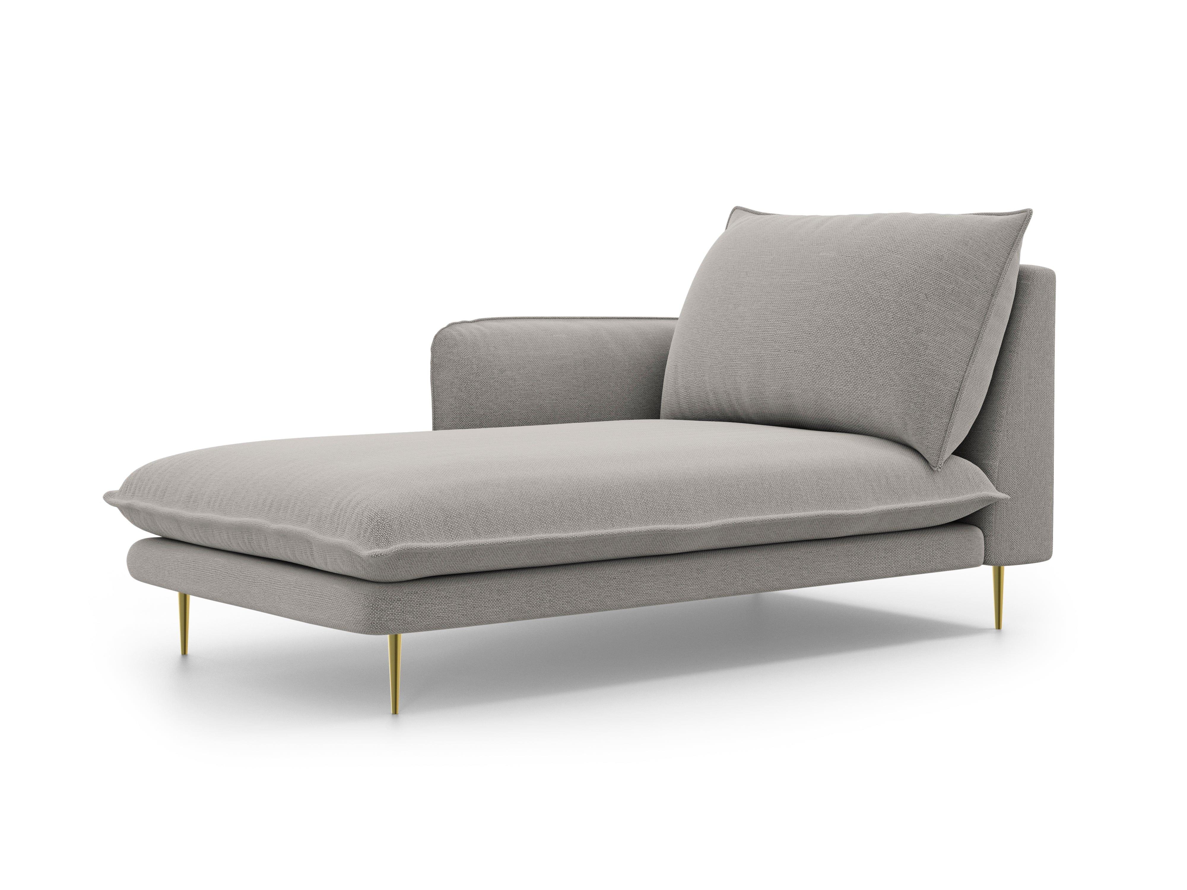Szezlong lewostronny VIENNA jasnoszary ze złotą podstawą Cosmopolitan Design Eye on Design