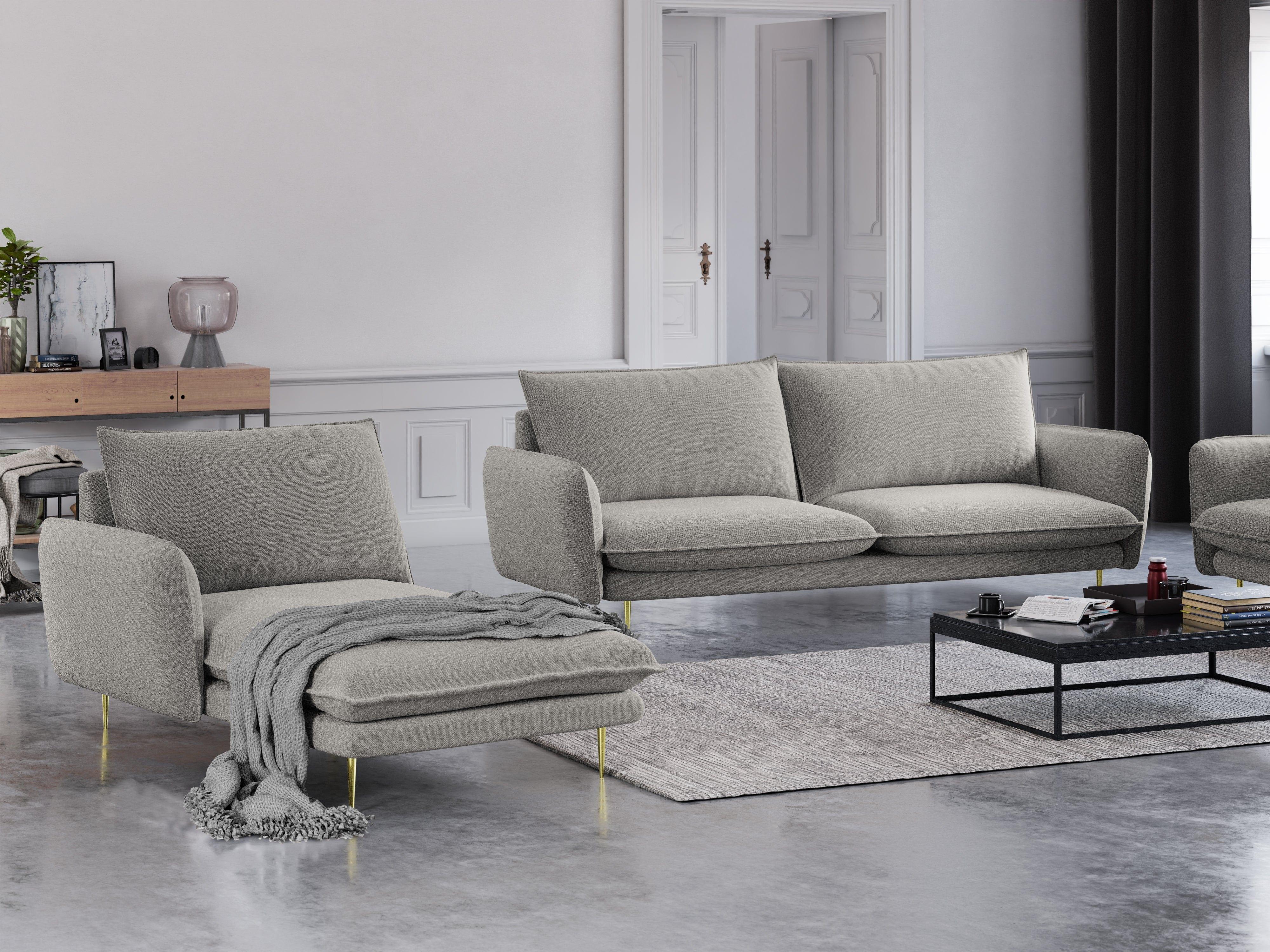 Szezlong lewostronny VIENNA jasnoszary ze złotą podstawą Cosmopolitan Design Eye on Design