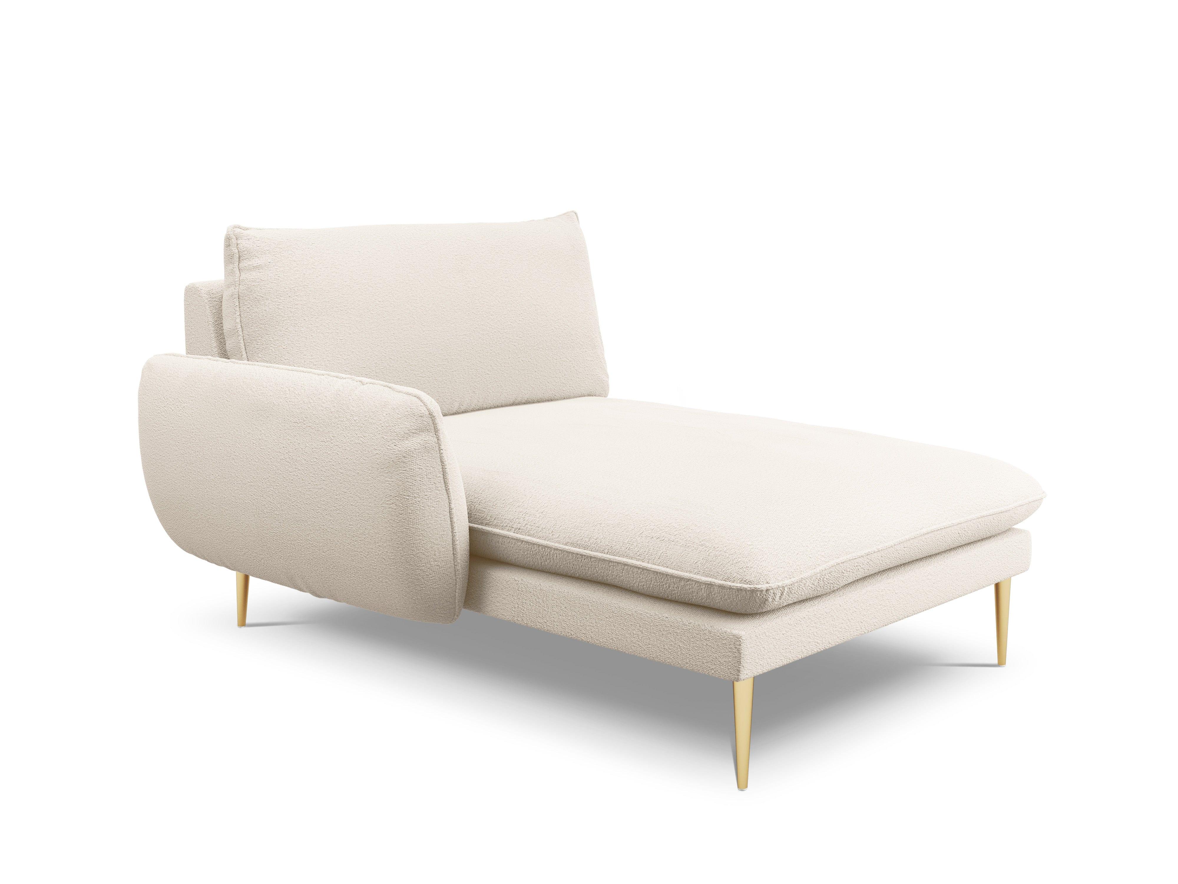 Szezlong w tkaninie boucle lewostronny VIENNA beżowy ze złotą podstawą Cosmopolitan Design Eye on Design