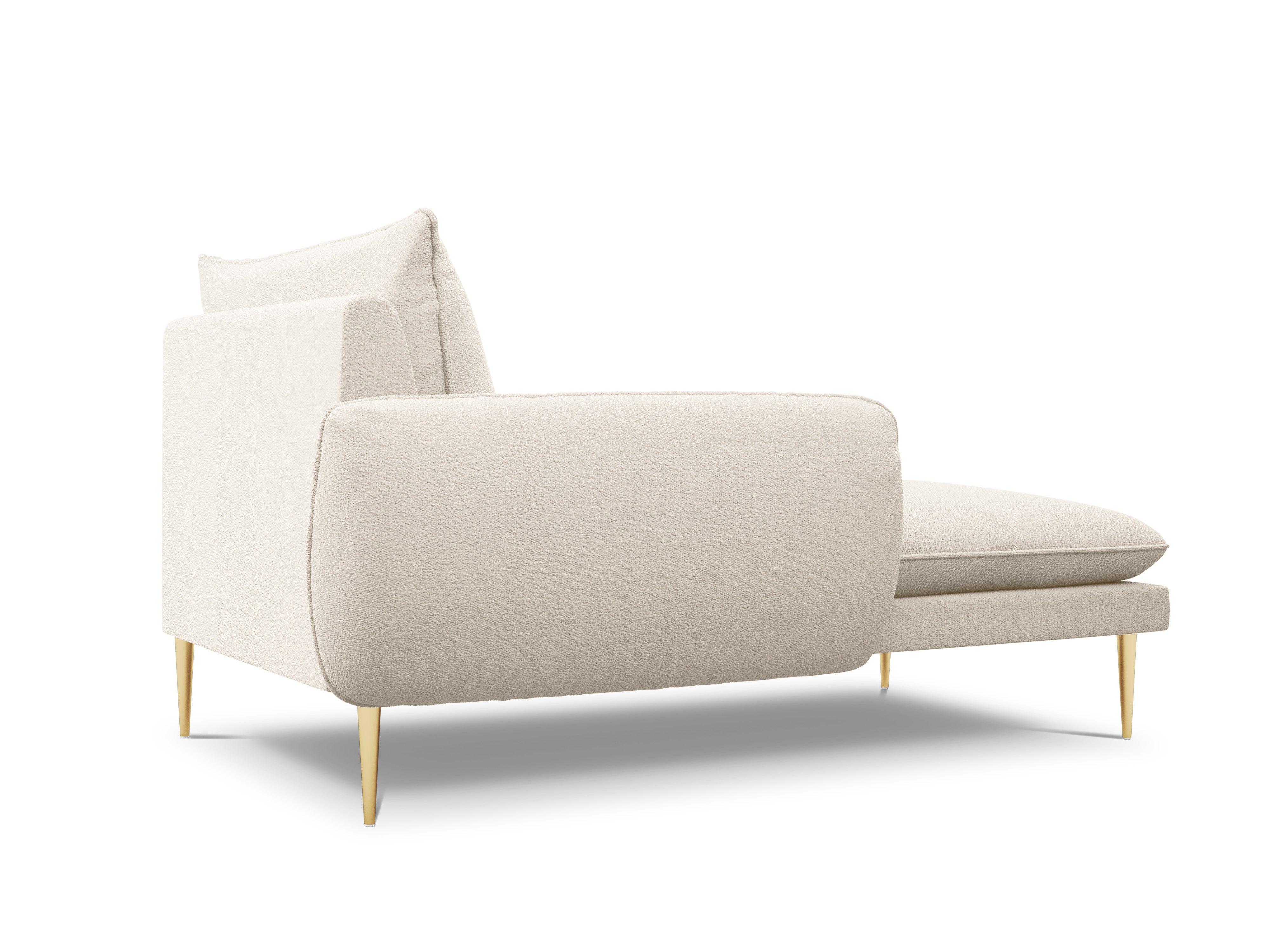 Szezlong w tkaninie boucle lewostronny VIENNA beżowy ze złotą podstawą Cosmopolitan Design Eye on Design