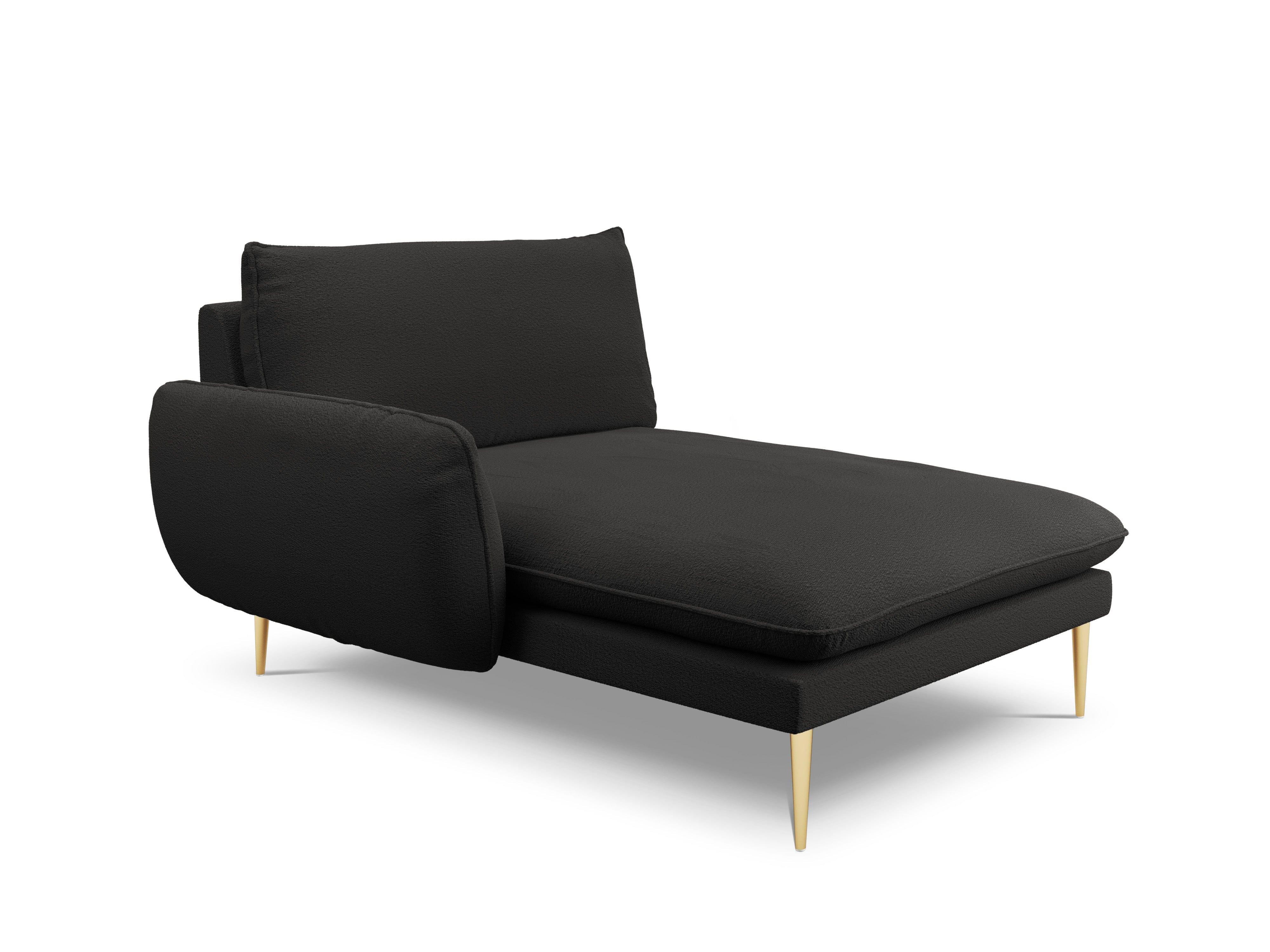 Szezlong w tkaninie boucle lewostronny VIENNA czarny ze złotą podstawą Cosmopolitan Design Eye on Design