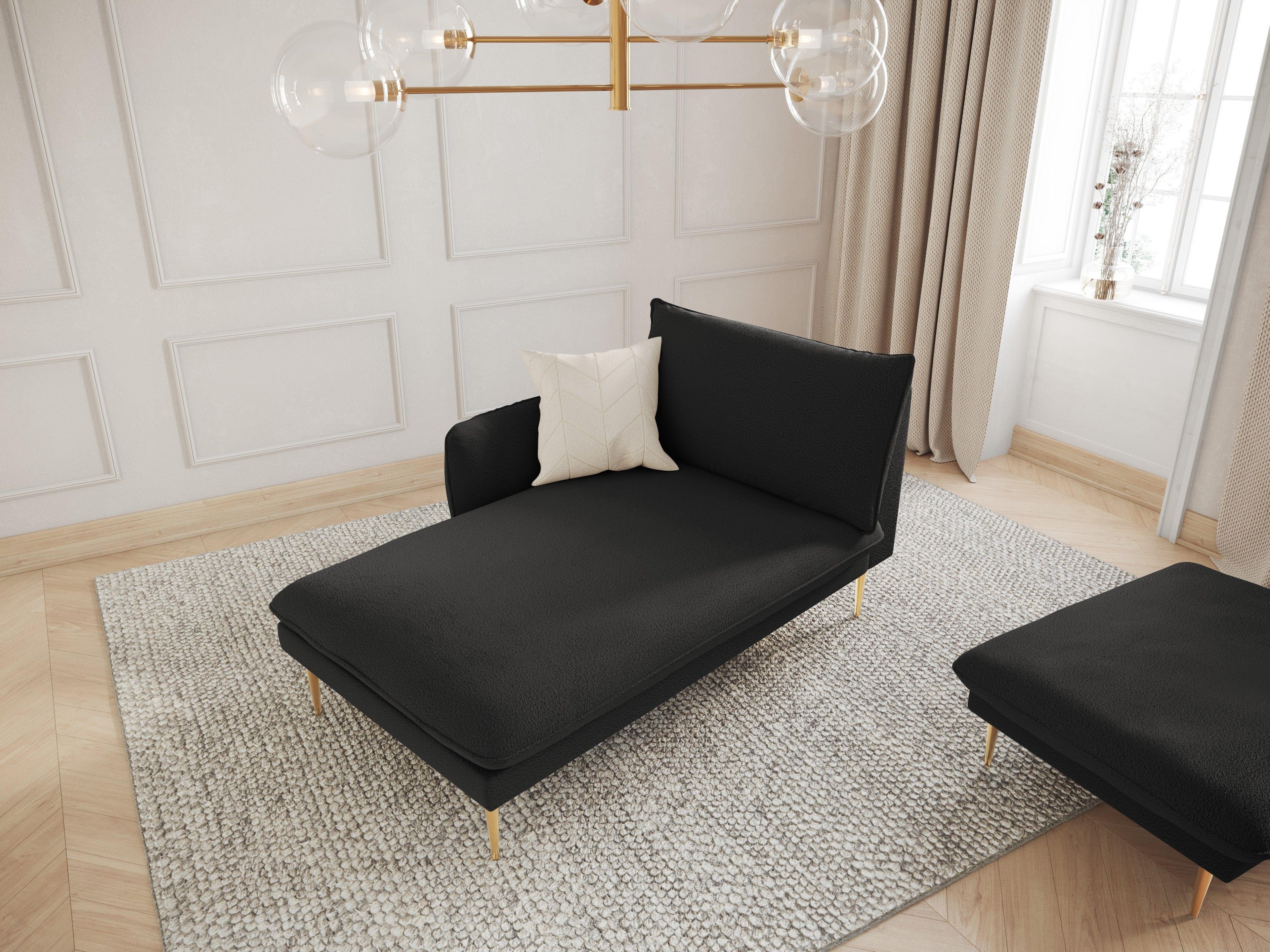 Szezlong w tkaninie boucle lewostronny VIENNA czarny ze złotą podstawą Cosmopolitan Design Eye on Design