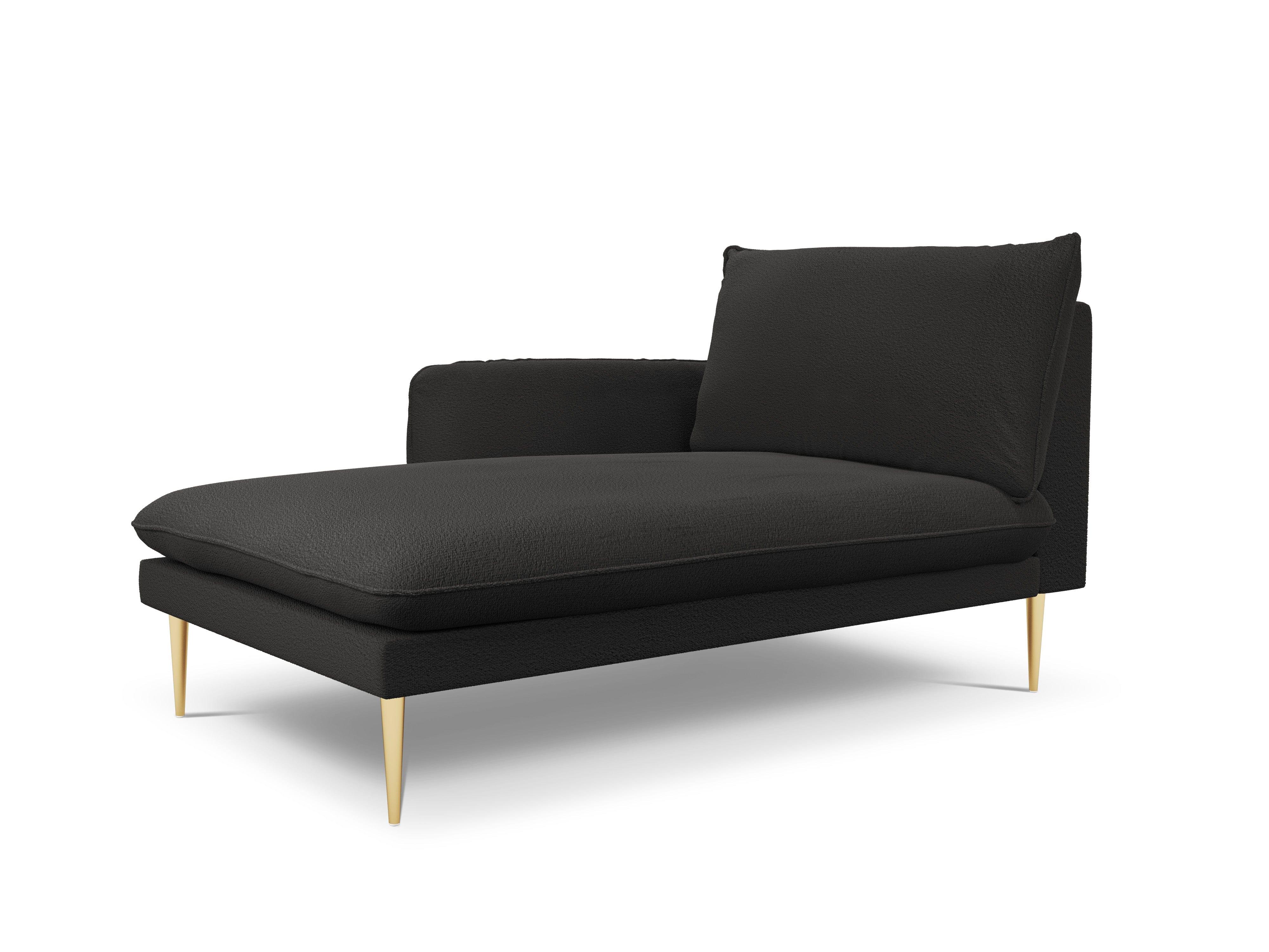 Szezlong w tkaninie boucle lewostronny VIENNA czarny ze złotą podstawą Cosmopolitan Design Eye on Design