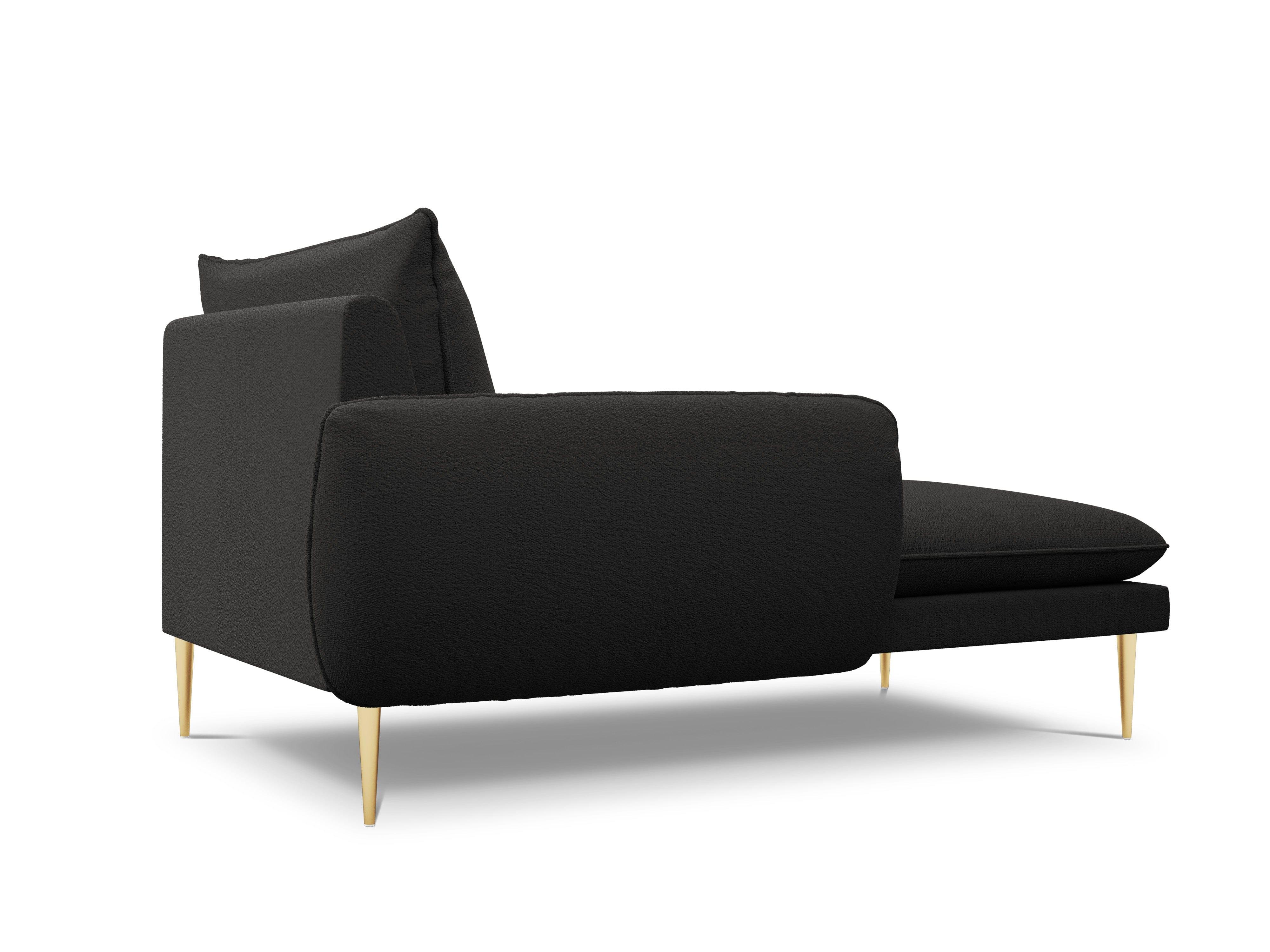 Szezlong w tkaninie boucle lewostronny VIENNA czarny ze złotą podstawą Cosmopolitan Design Eye on Design