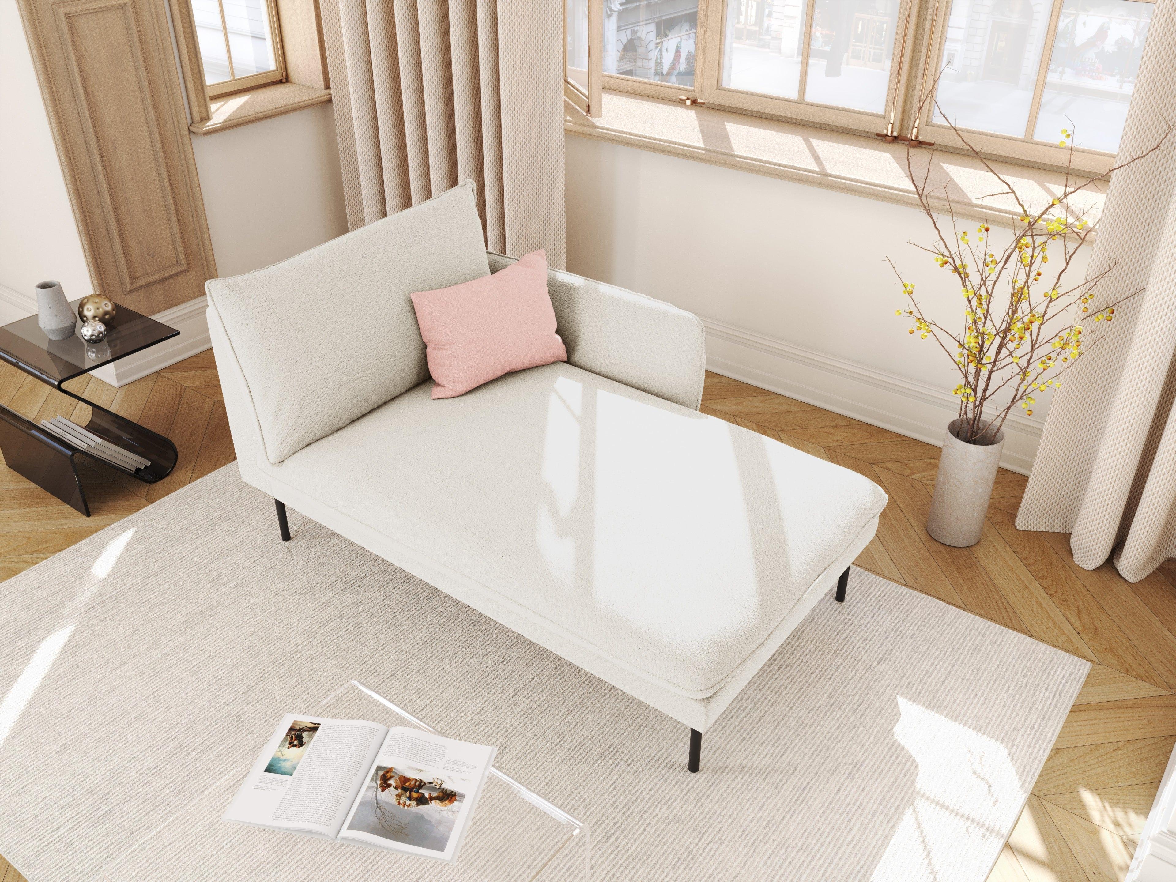 Szezlong w tkaninie boucle prawostronny VIENNA beżowy z czarną podstawą Cosmopolitan Design Eye on Design