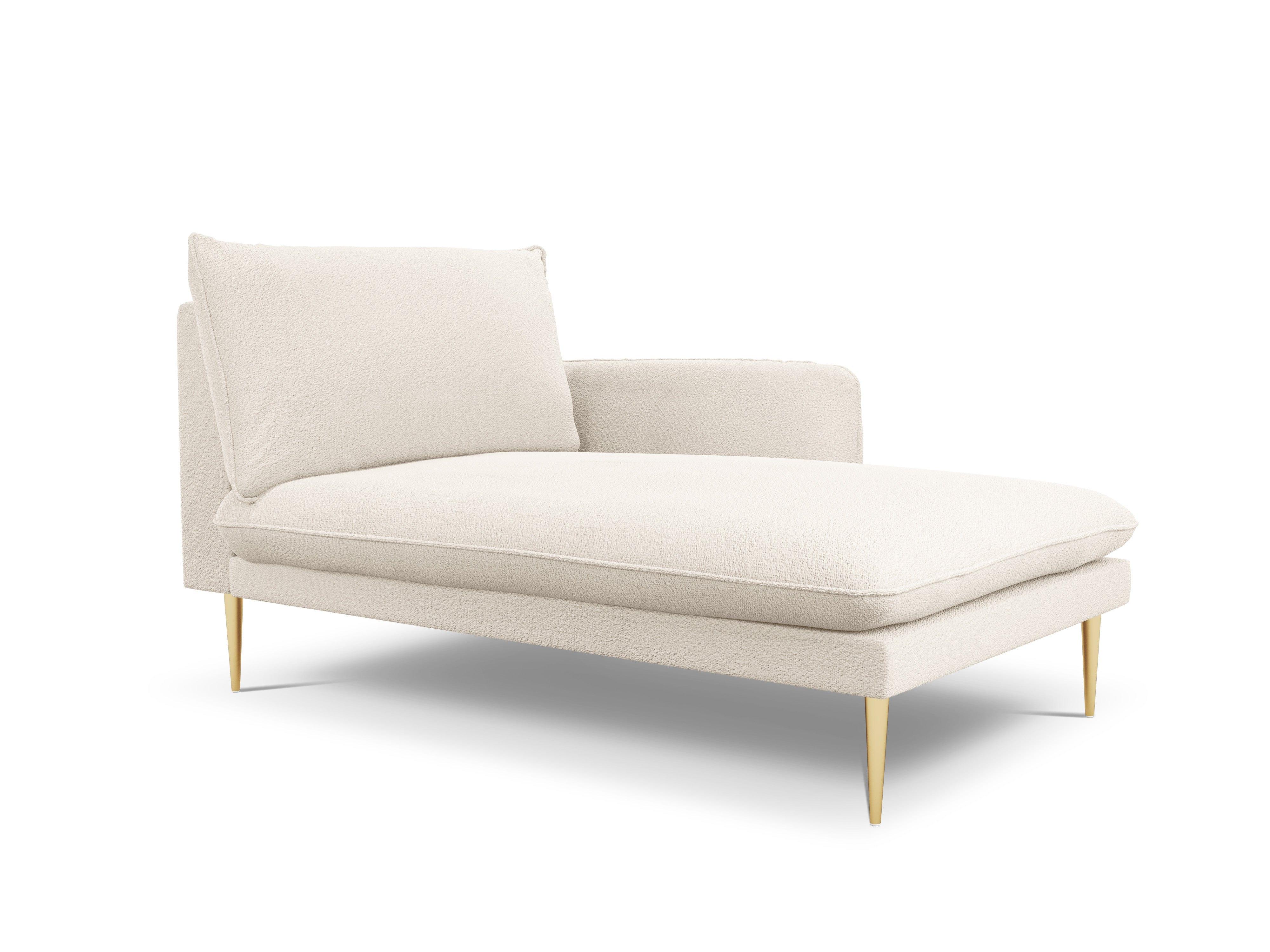 Szezlong w tkaninie boucle prawostronny VIENNA beżowy ze złotą podstawą Cosmopolitan Design Eye on Design