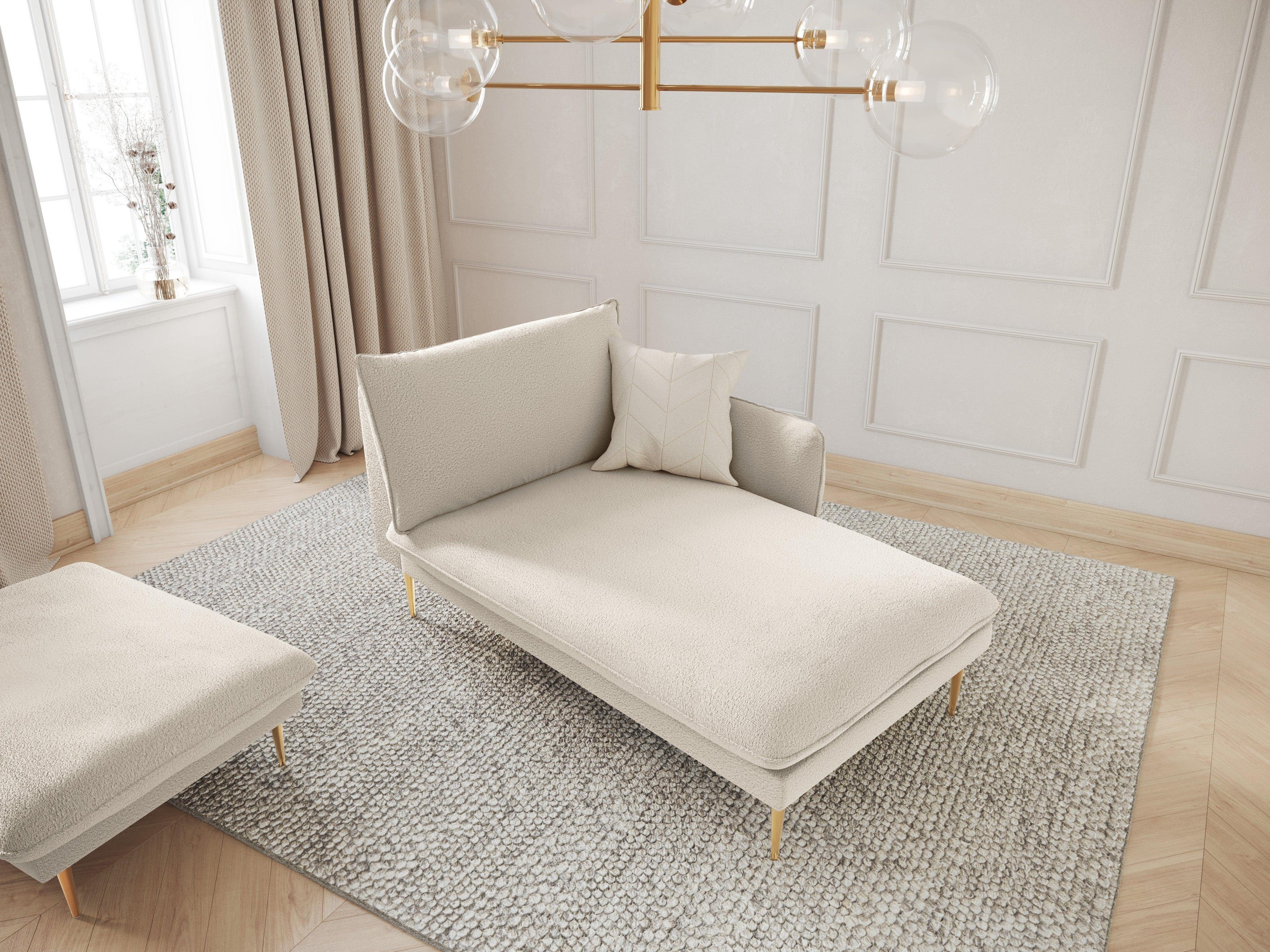 Szezlong w tkaninie boucle prawostronny VIENNA beżowy ze złotą podstawą Cosmopolitan Design Eye on Design