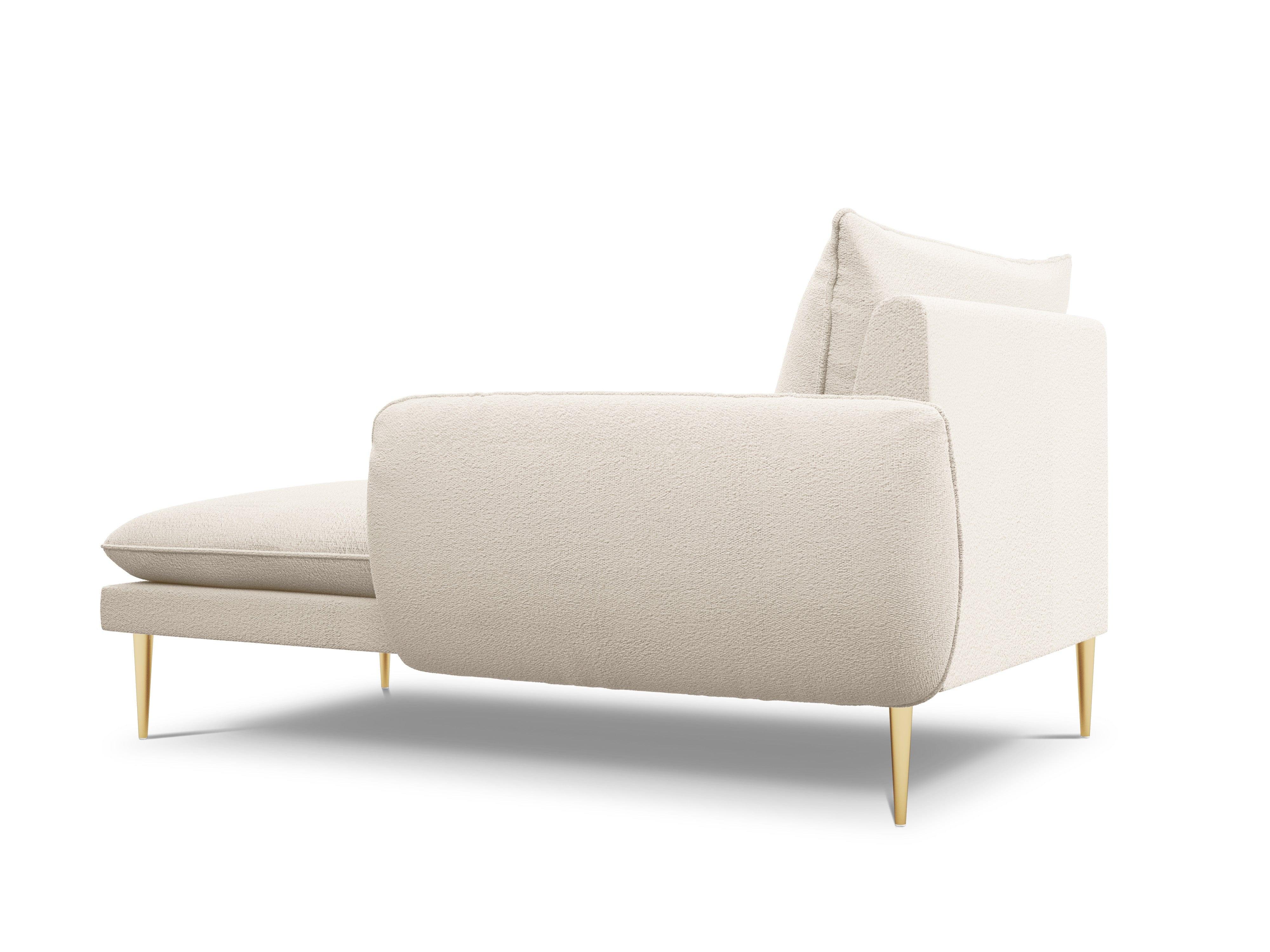 Szezlong w tkaninie boucle prawostronny VIENNA beżowy ze złotą podstawą Cosmopolitan Design Eye on Design