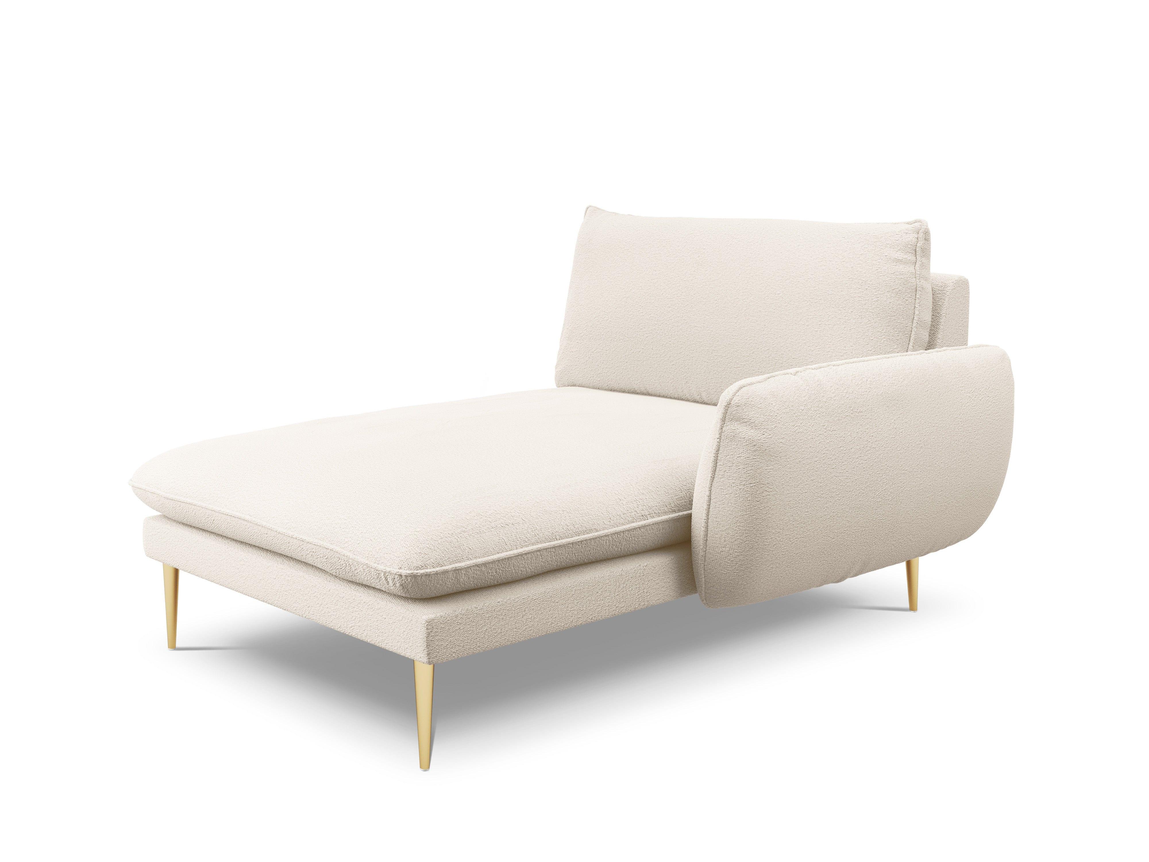 Szezlong w tkaninie boucle prawostronny VIENNA beżowy ze złotą podstawą Cosmopolitan Design Eye on Design