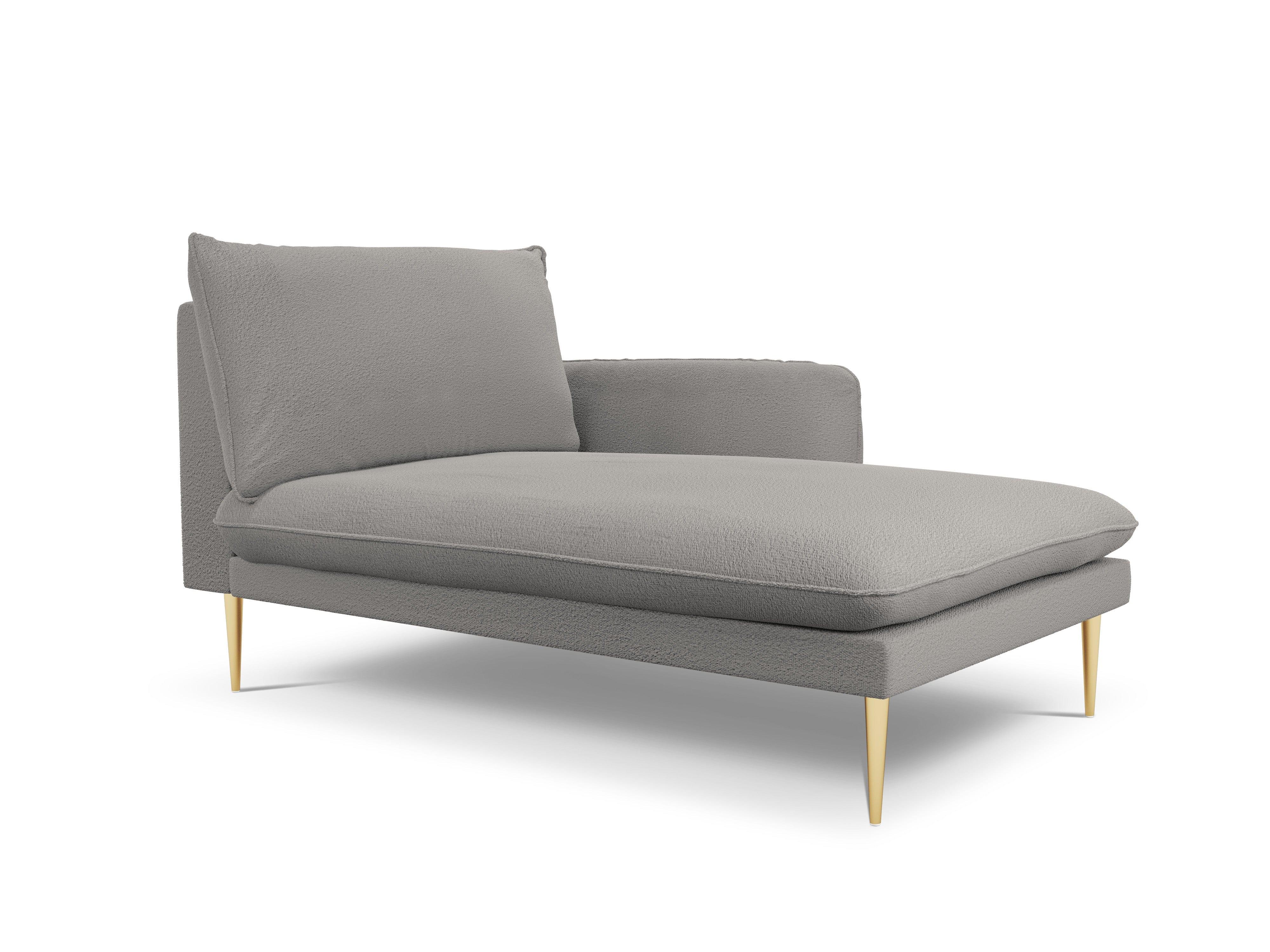 Szezlong w tkaninie boucle prawostronny VIENNA szary ze złotą podstawą Cosmopolitan Design Eye on Design