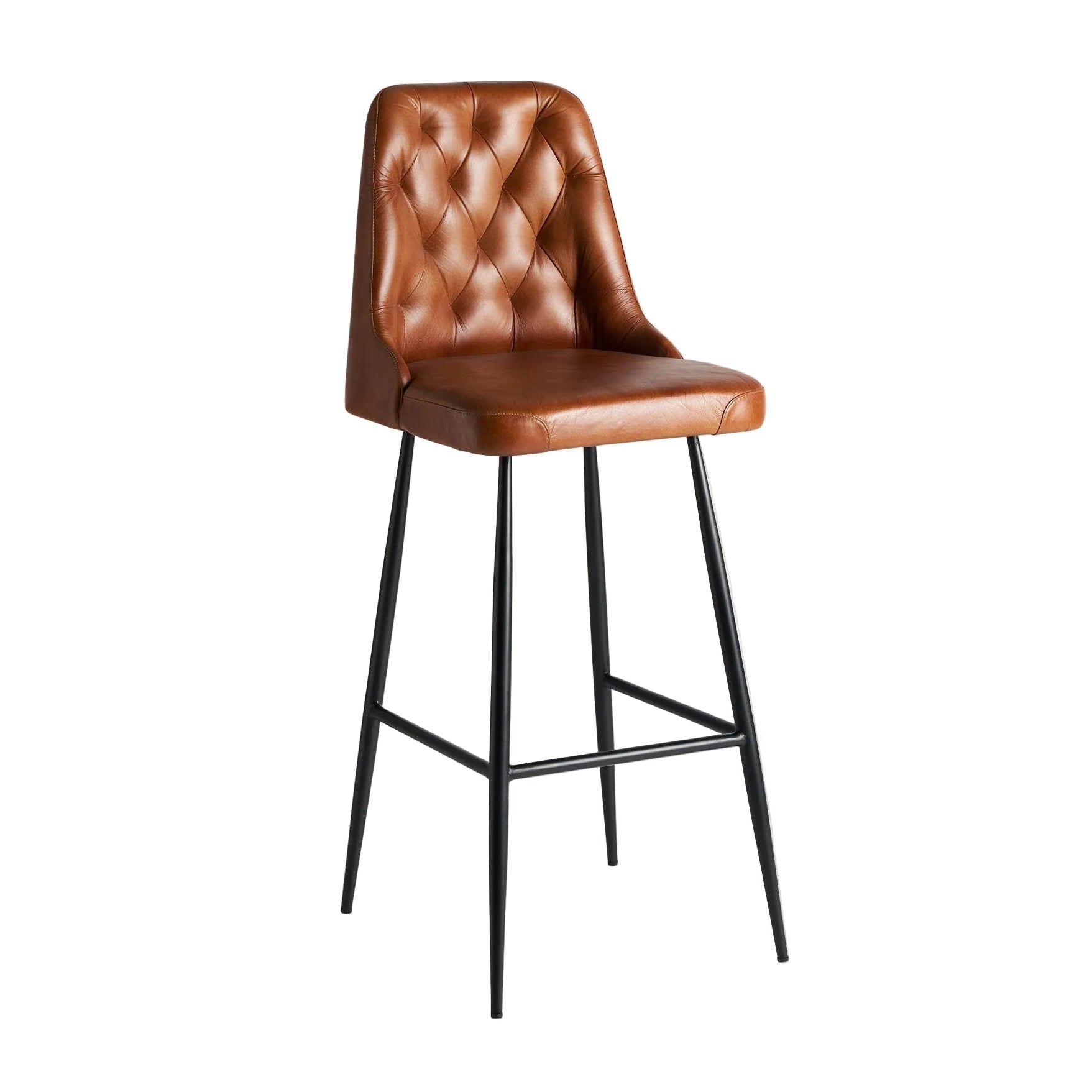 Barhocker DEXTER braunes Leder mit schwarzem Gestell