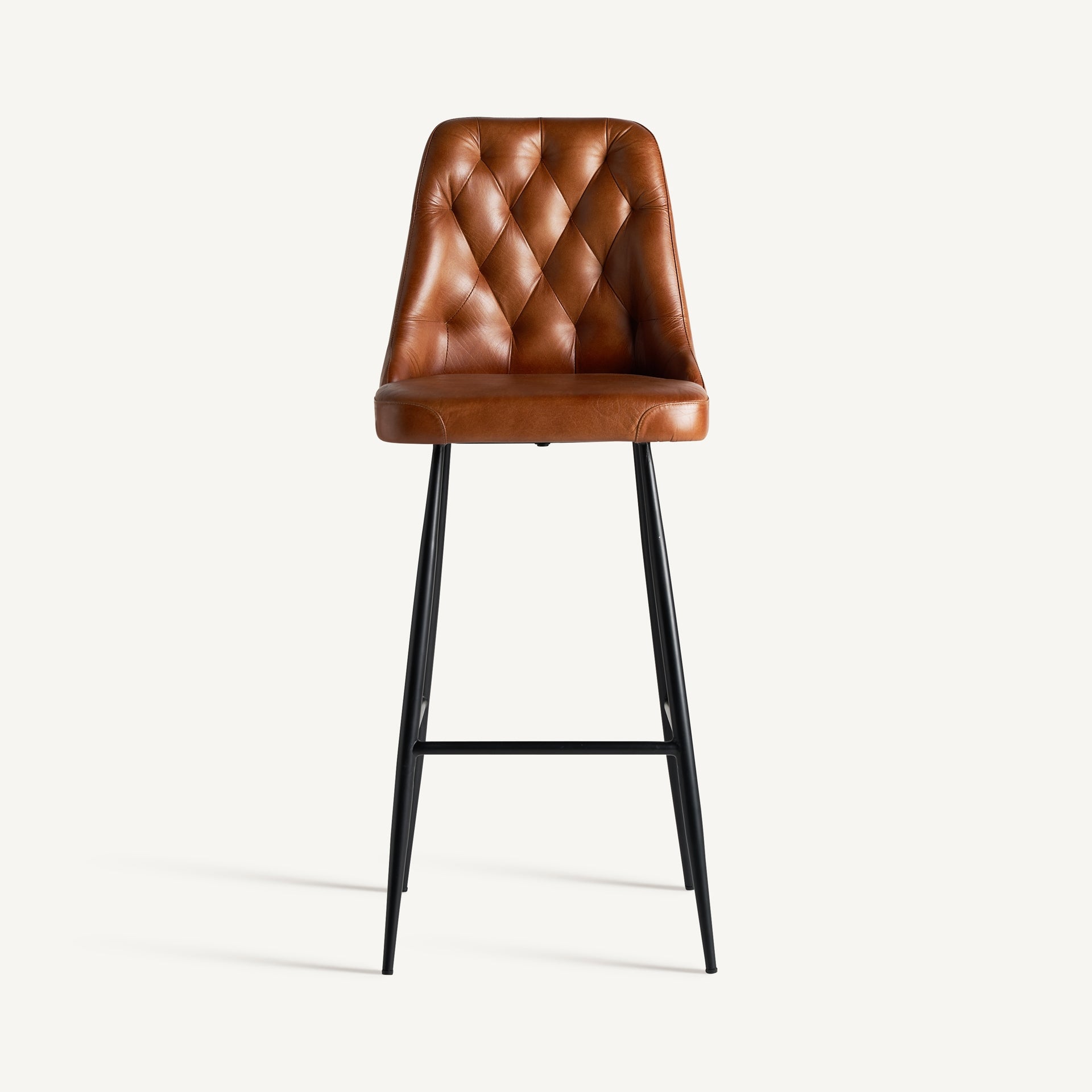 Barhocker DEXTER braunes Leder mit schwarzem Gestell