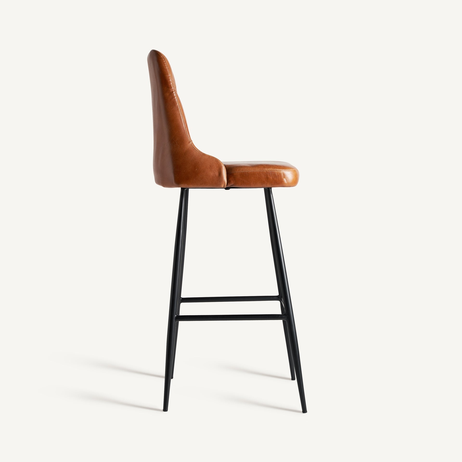 Barhocker DEXTER braunes Leder mit schwarzem Gestell