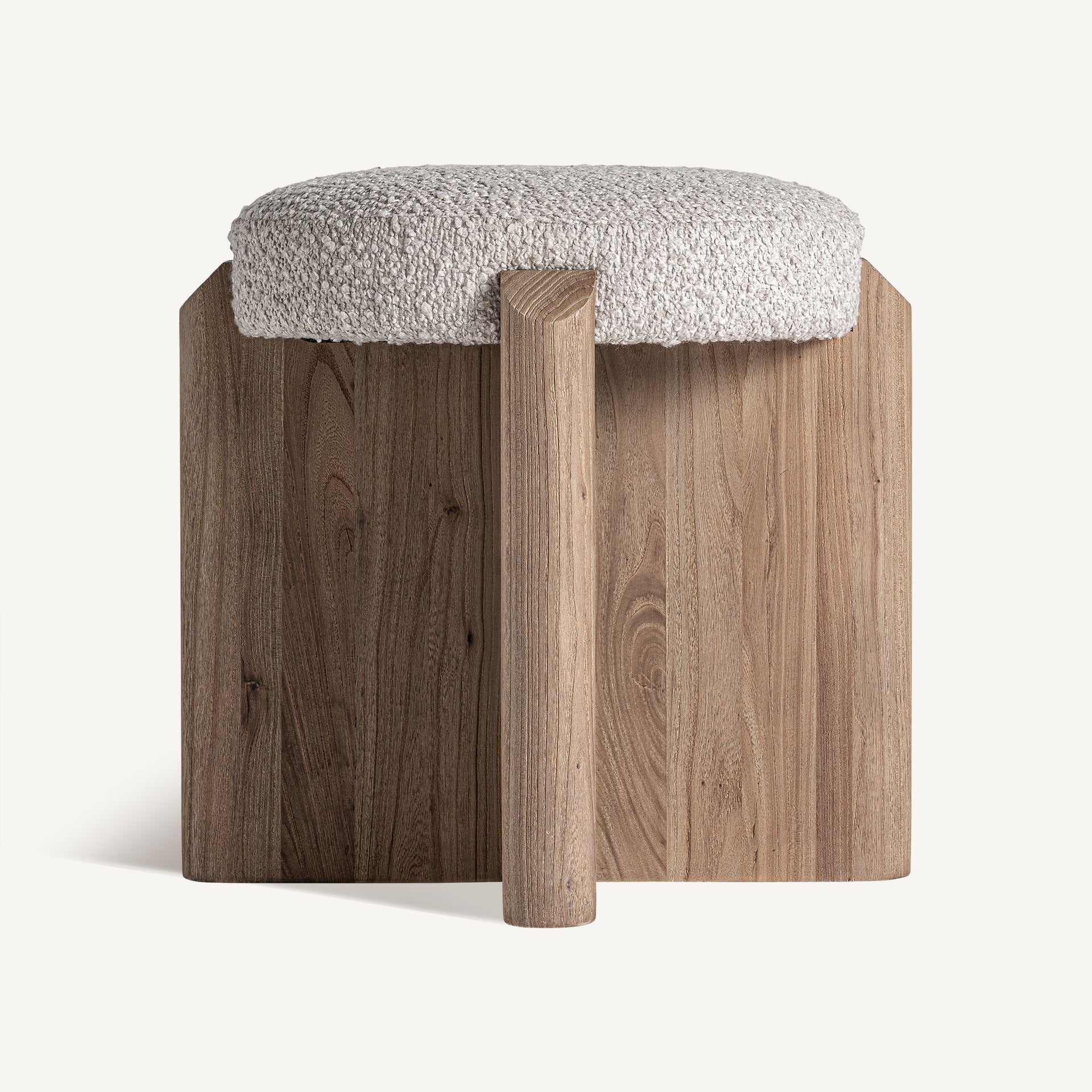 Hocker JACQUARD aus Weidenholz mit beigem Sitzkissen