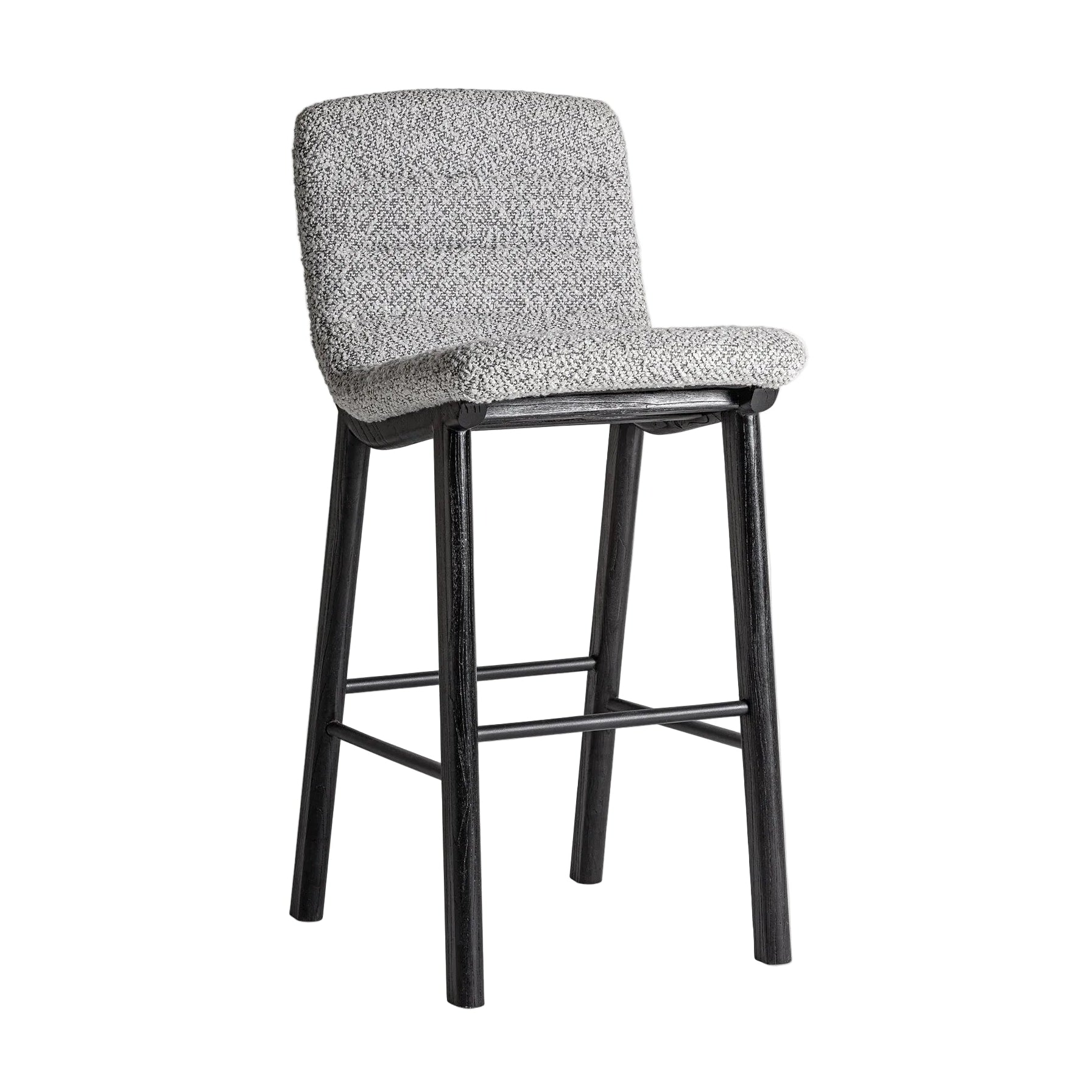 Barhocker JACQUARD grau mit schwarzem Rattanfuß