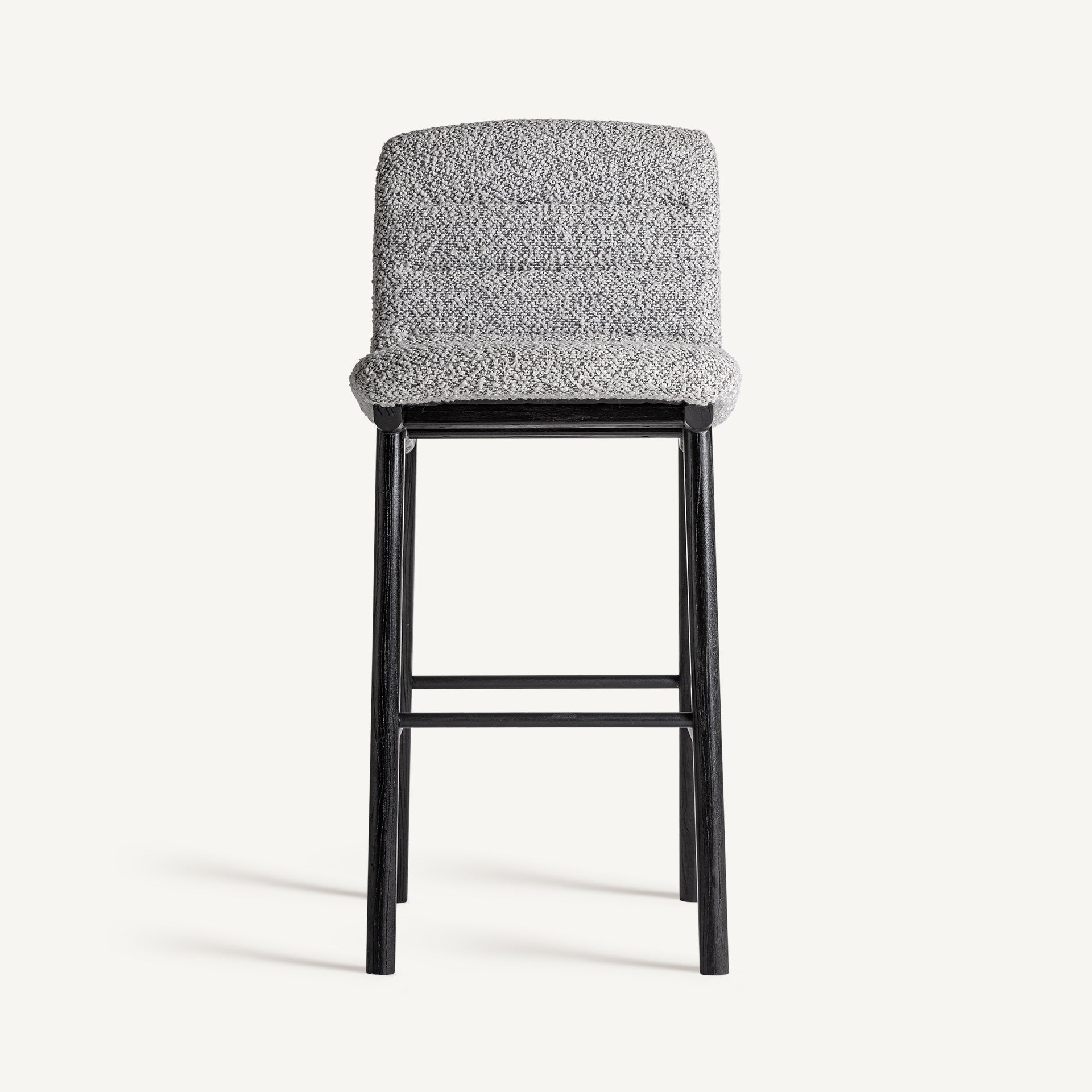 Barhocker JACQUARD grau mit schwarzem Rattanfuß