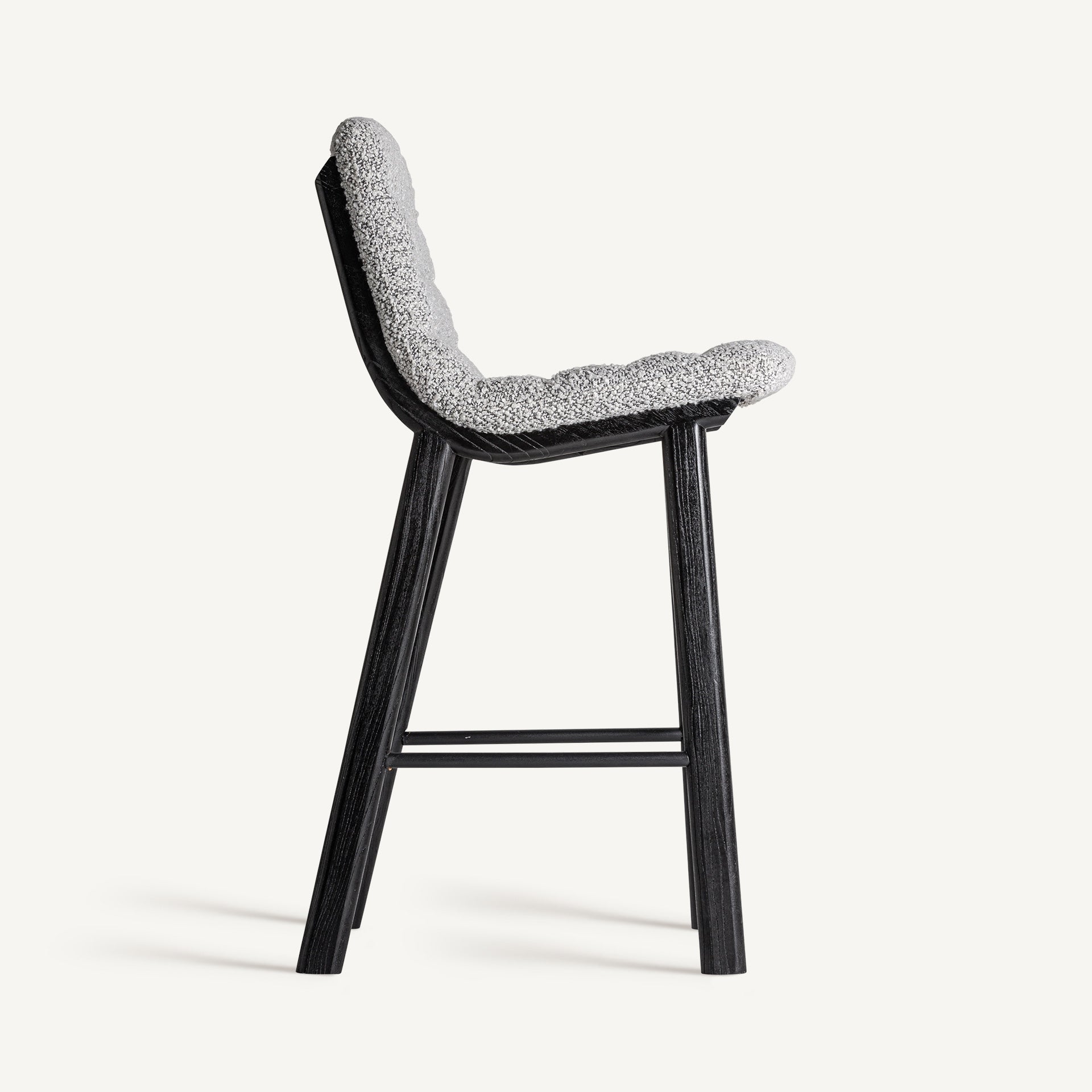Barhocker JACQUARD grau mit schwarzem Rattanfuß