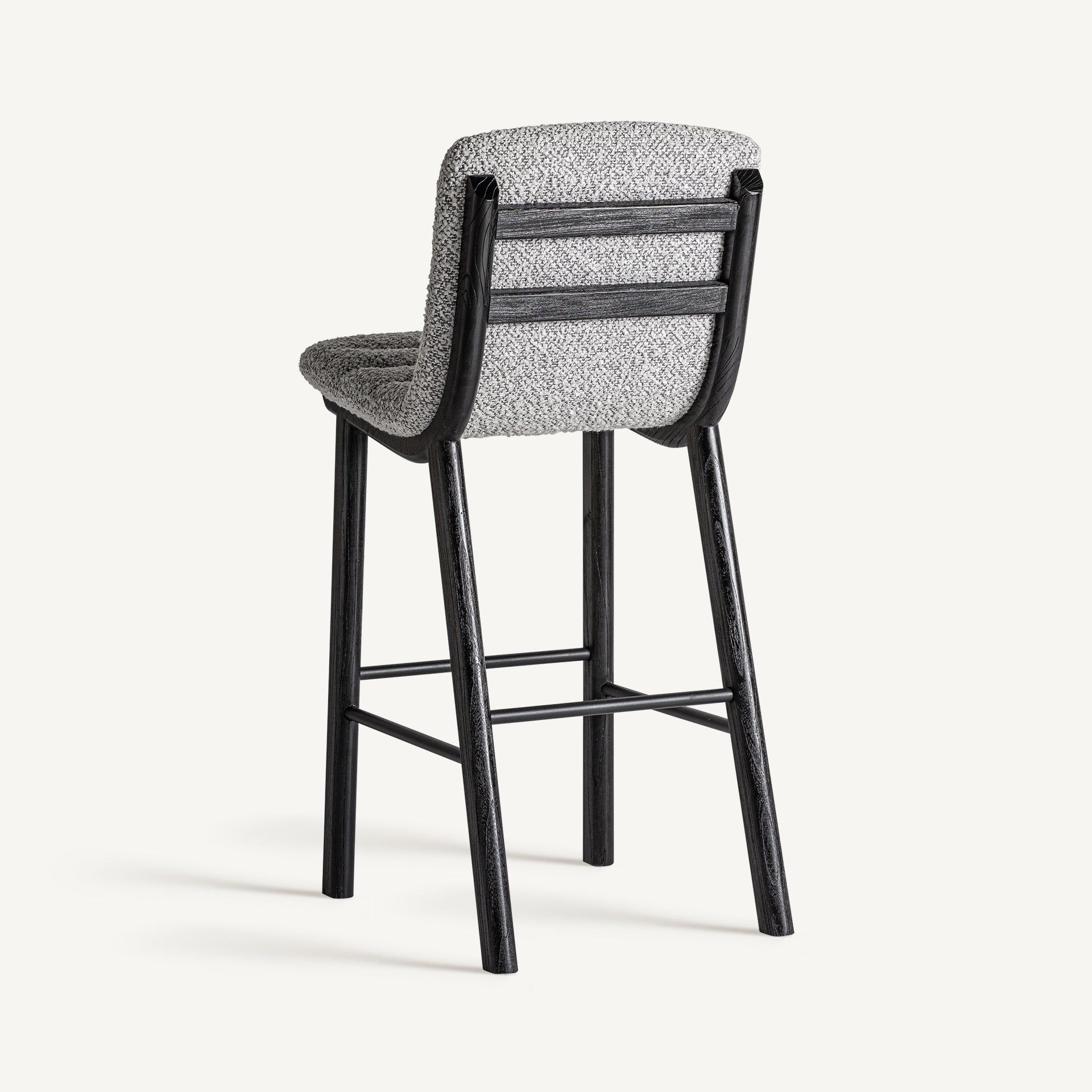 Barhocker JACQUARD grau mit schwarzem Rattanfuß