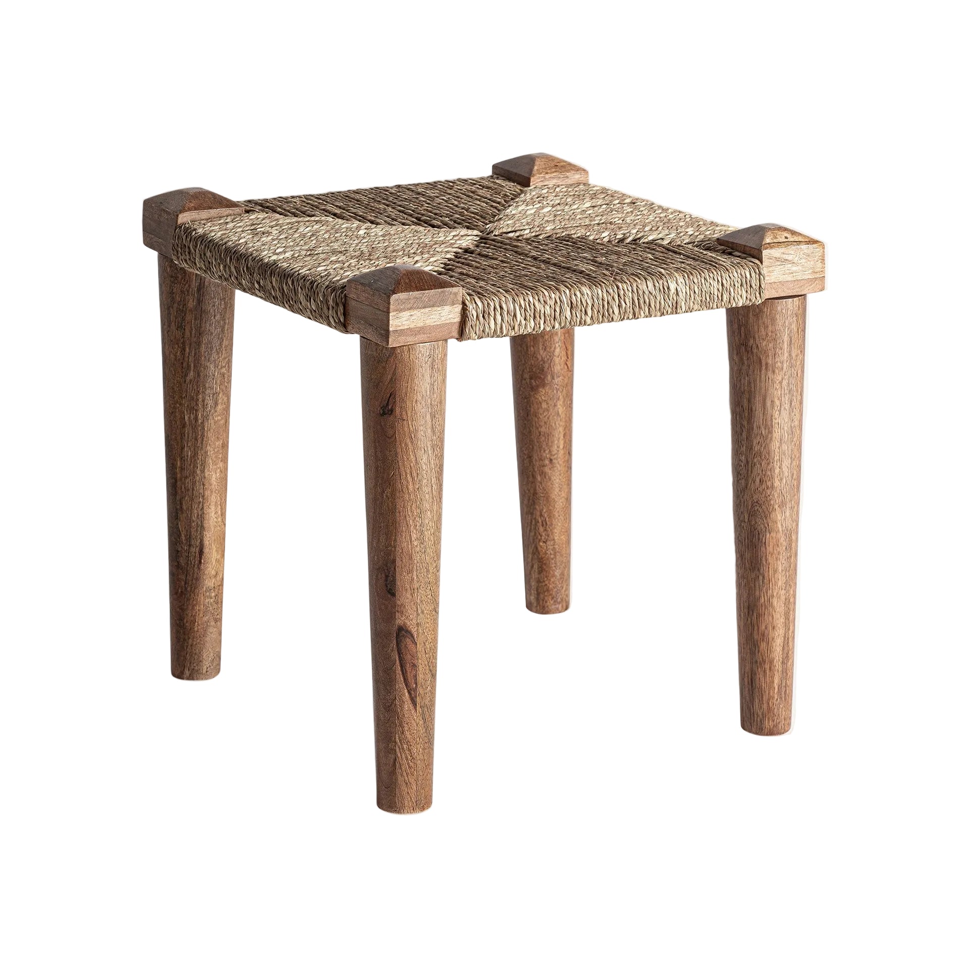 Hocker KAAJI aus Mangoholz mit Jutekissen