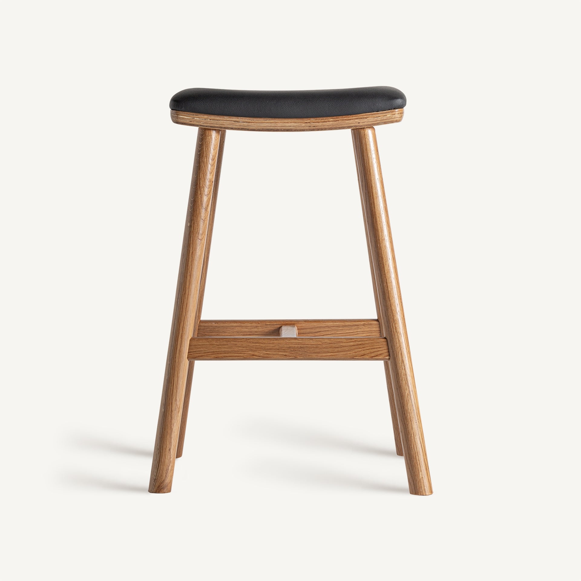 Barhocker MARCIAC aus Eichenholz mit schwarzem Kunstleder