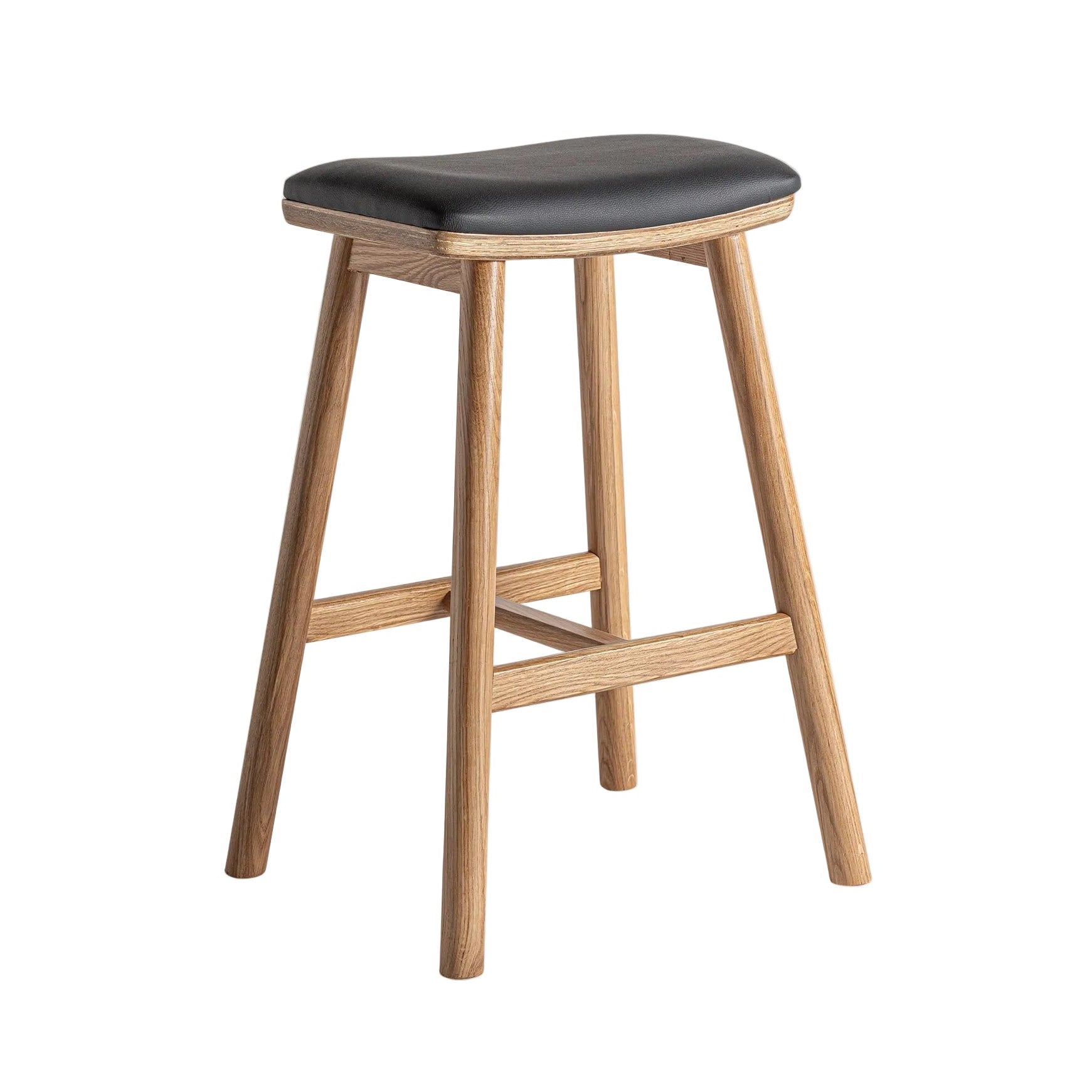 Barhocker MARCIAC aus Eichenholz mit schwarzem Kunstleder
