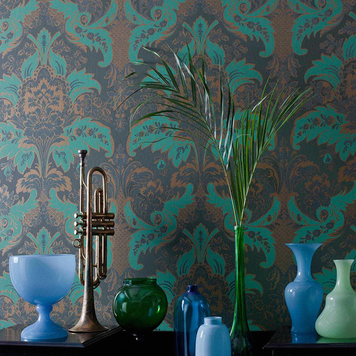 Metallic wallpaper with ornaments ALBEMARLE - Aldwych crimson