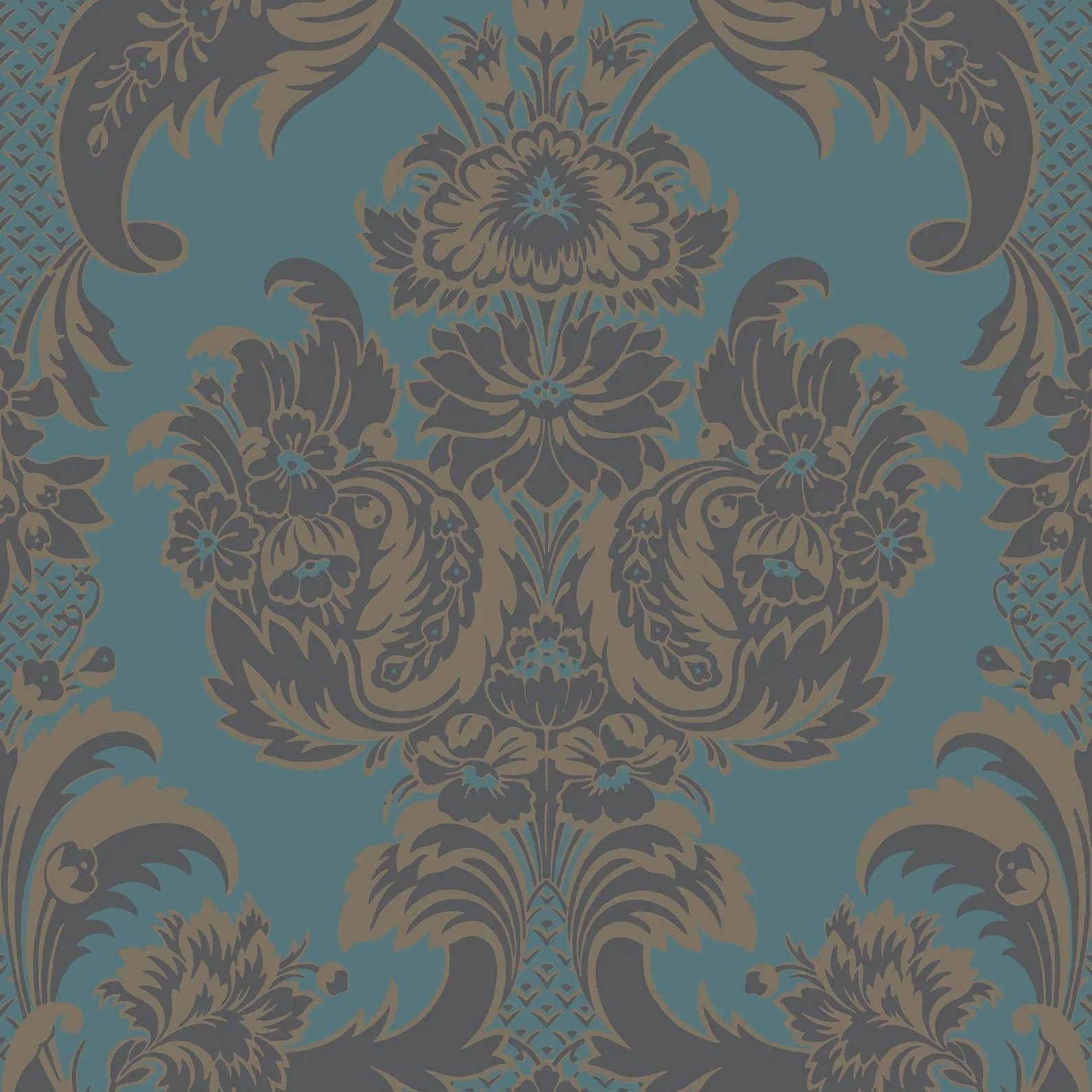 Tapeta ALBEMARLE - Wyndham metaliczne złoto na turkusie Cole & Son Eye on Design