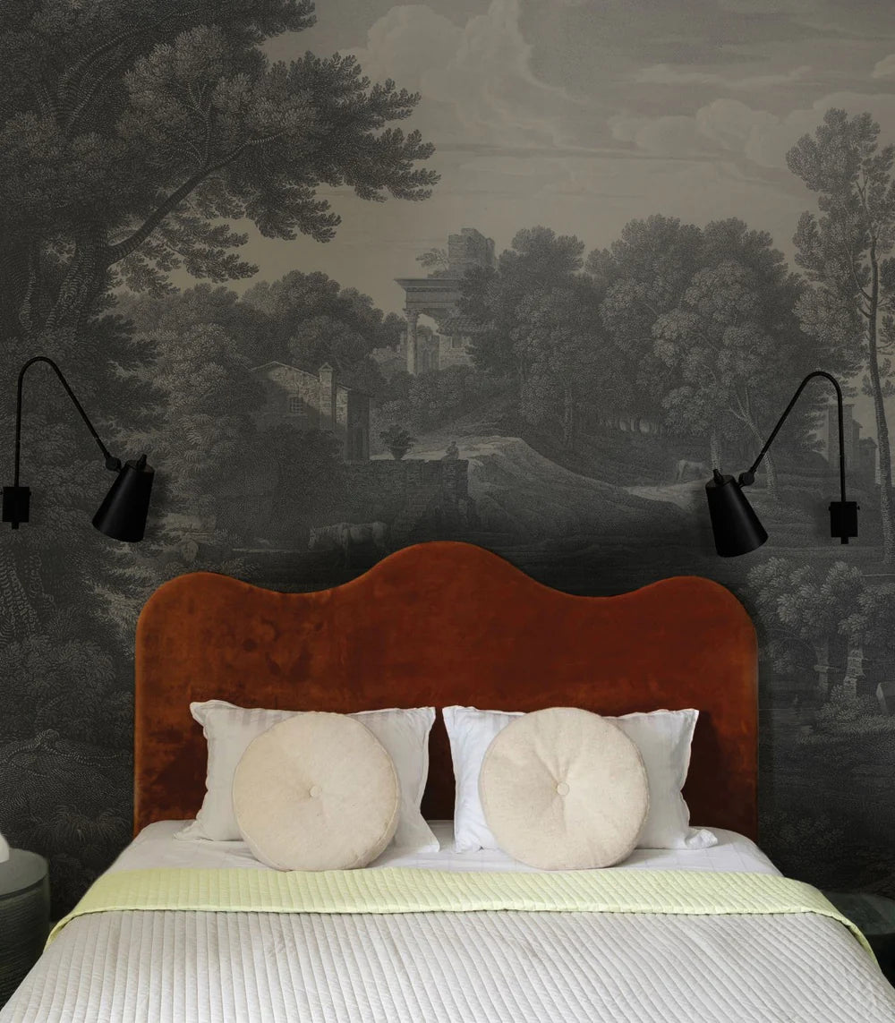 Fliesen-Tapete mit Landschaft ANCIENT RIVERSIDE GROVE grau