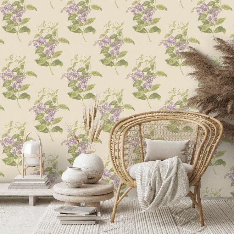 Tapete mit pflanzlichem Blumenmotiv ARCHIVE ANTHOLOGY - Madras Violett Zitrone auf Pergament