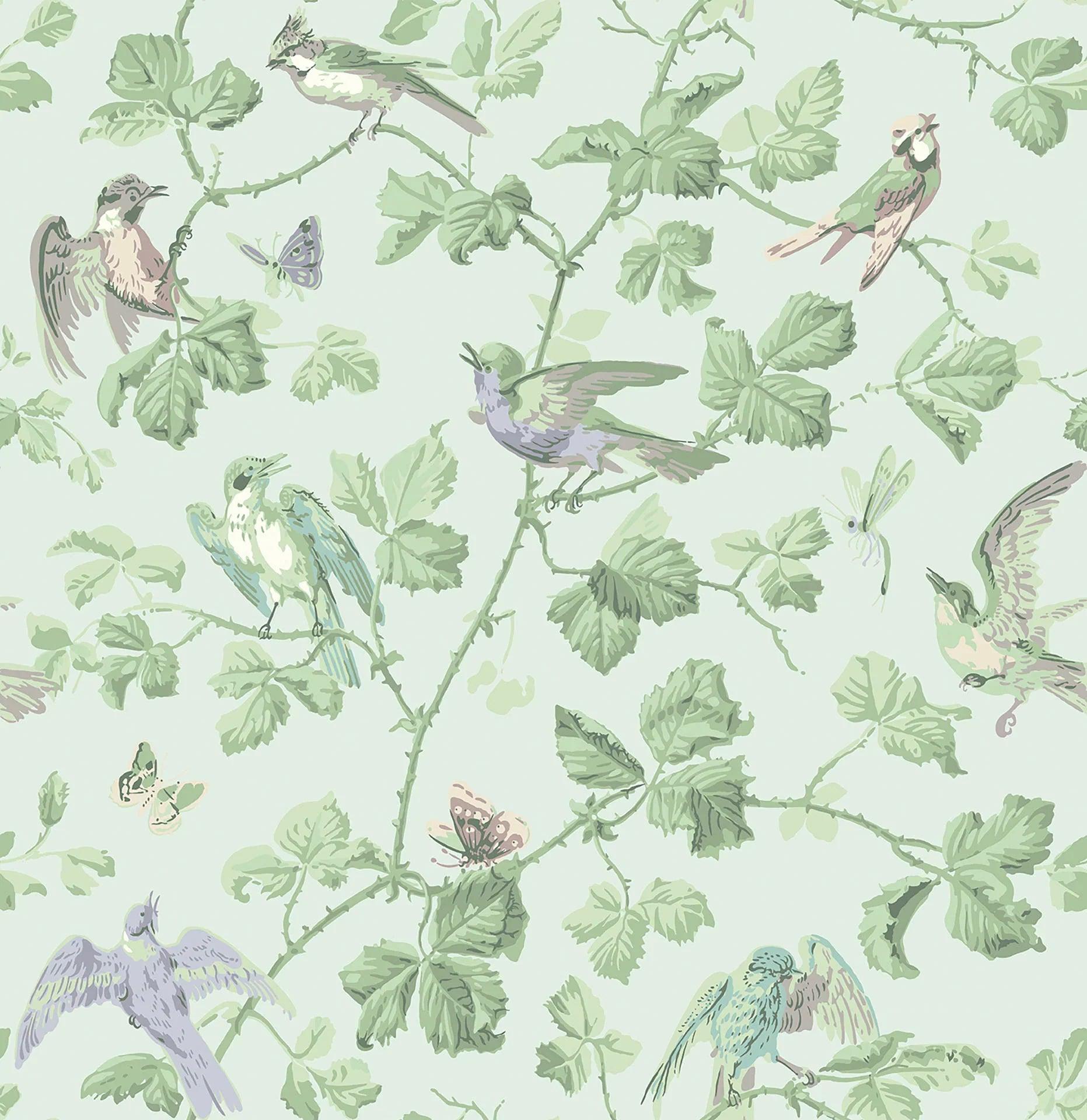 Tapeta ARCHIVE ANTHOLOGY - Winter Birds liliowy na jasnej zieleni Cole & Son Eye on Design