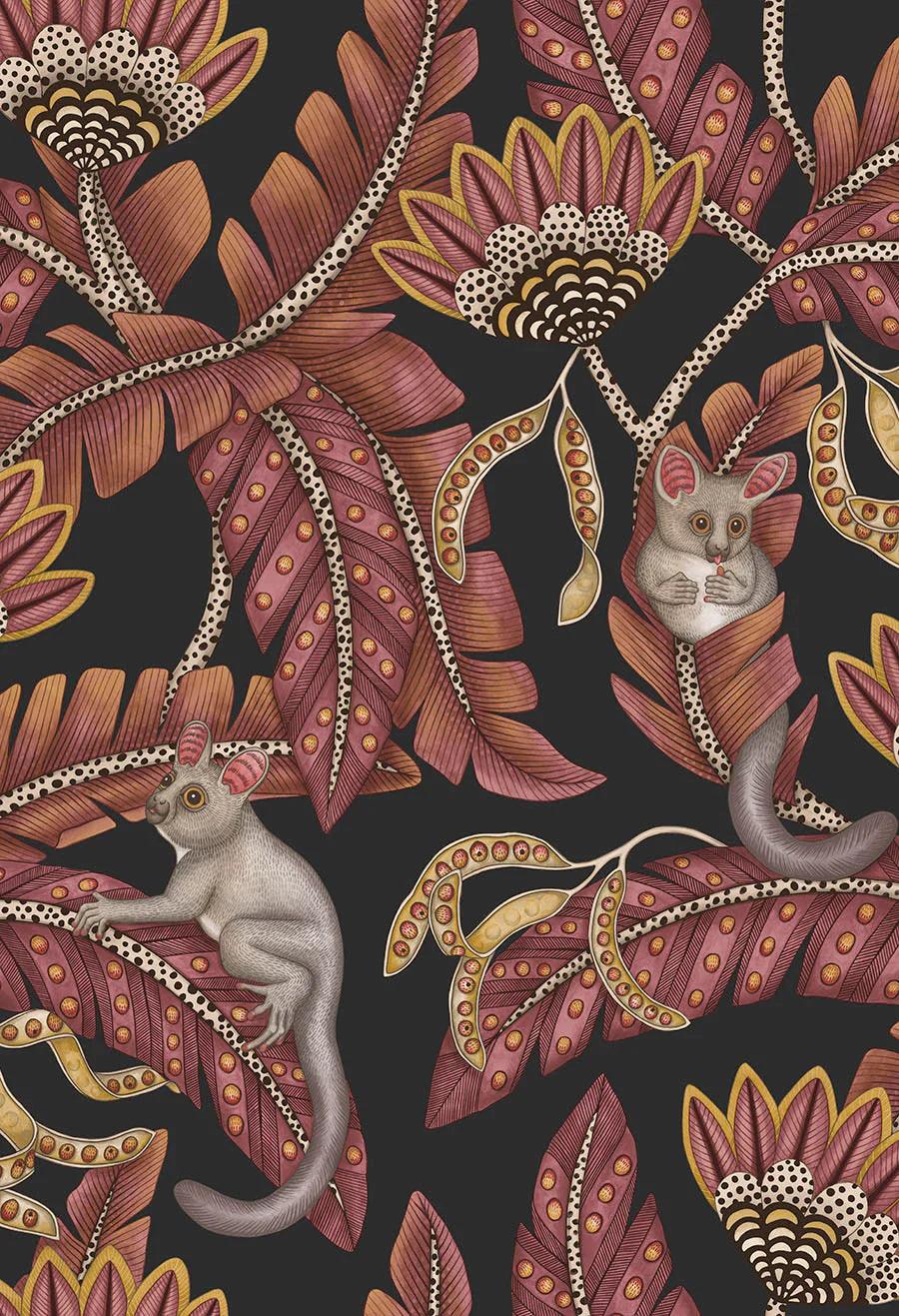 Tapeta ARDMORE JABULA - Bush Baby karmazyn na czarnym Cole & Son Default Title Eye on Design