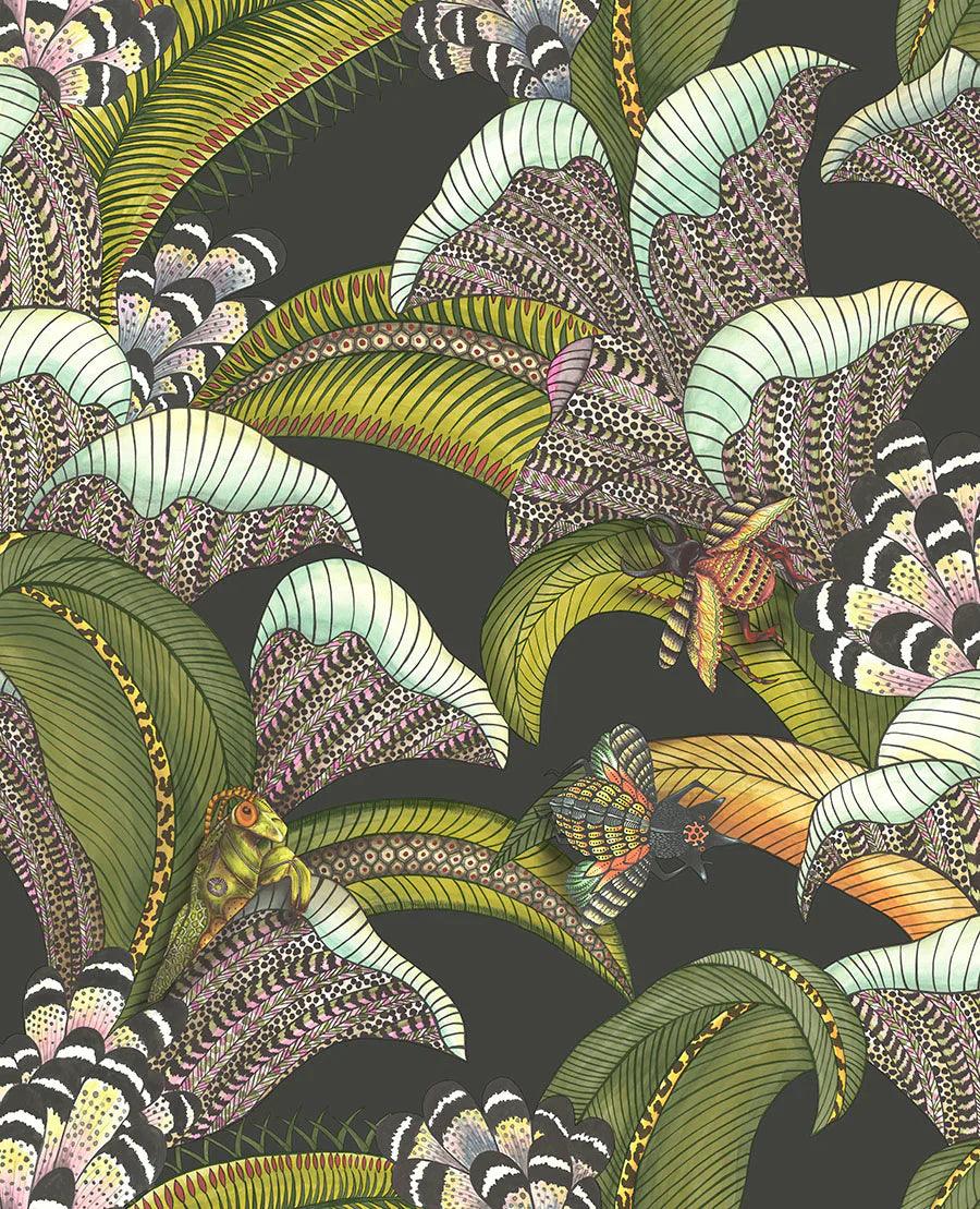 Tapeta ARDMORE JABULA - Hoopoe Leaves zieleń na czarnym Cole & Son Default Title Eye on Design