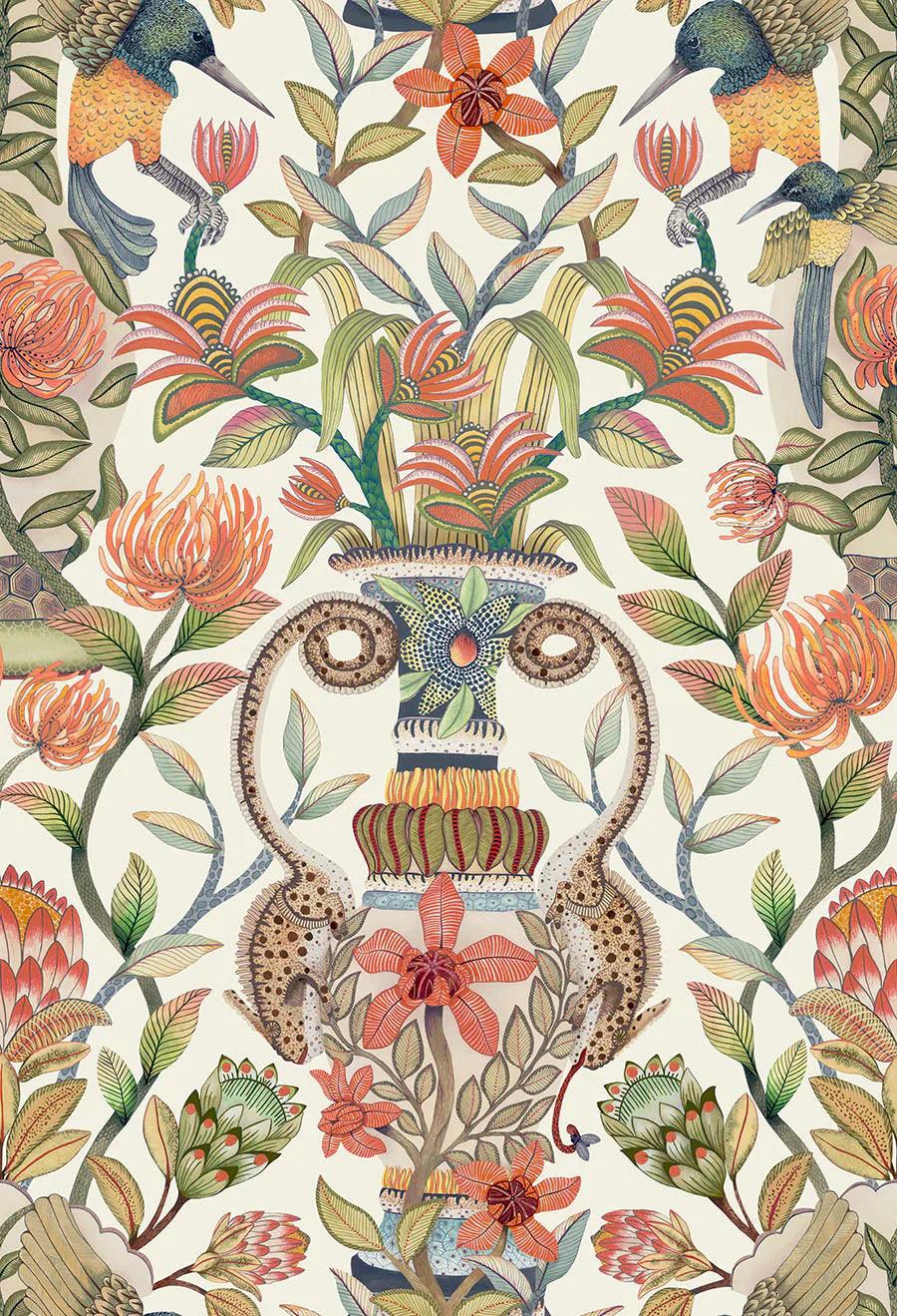 Tapete mit Pflanzen- und Tiermotiv ARDMORE JABULA - Protea Garten cremefarben