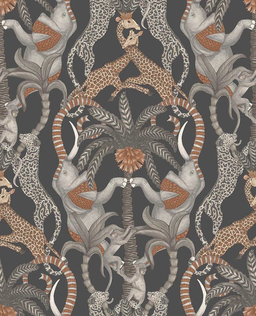 Tapeta ARDMORE JABULA - Safari Totem turkus na czarnym Cole & Son Eye on Design