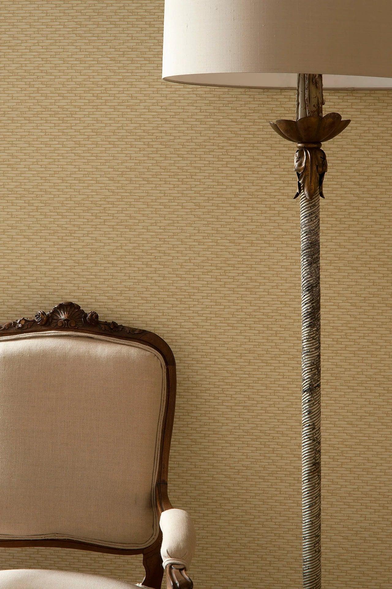 Wallpaper with a geometric pattern resembling weaving FOUNDATION - Weave gray-beige