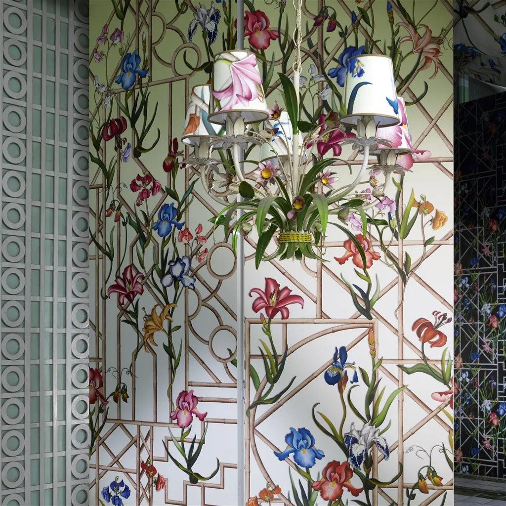 Tapeta FRETWORK GARDEN PANORAMIC CITRON biały z zielonym Christian Lacroix Eye on Design