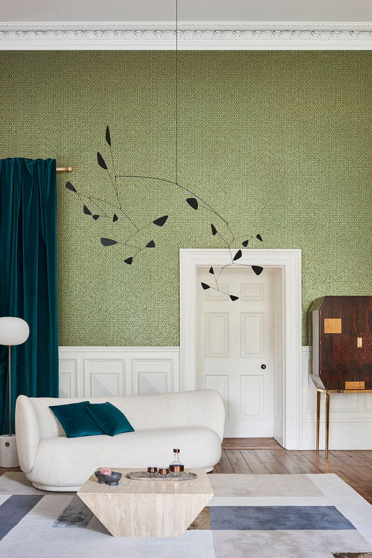 Metallische Tapete mit geometrischem Muster HRP GREAT MASTERS - Queen's Quarter in metallischem Gold und Silber